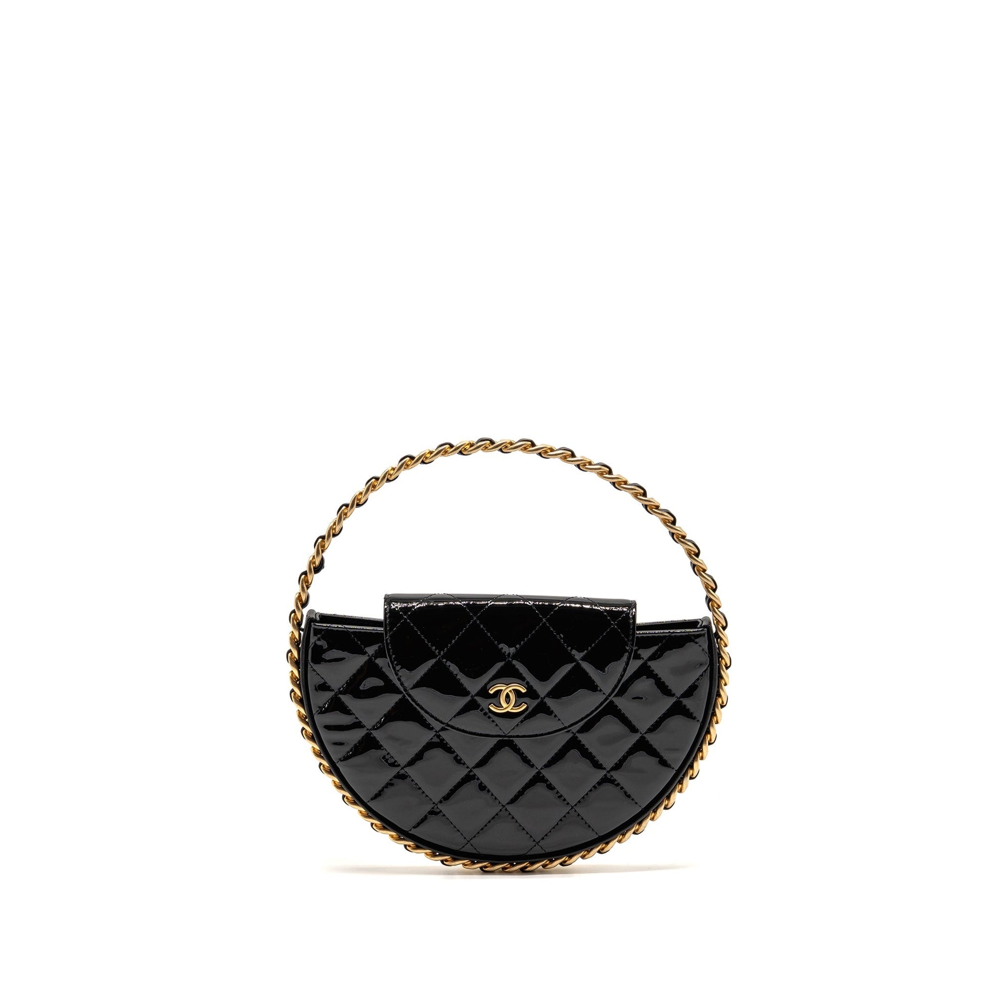 Chanel 23K Hoop Patent GHW Microchip Black Leather Handbag Microchip 3