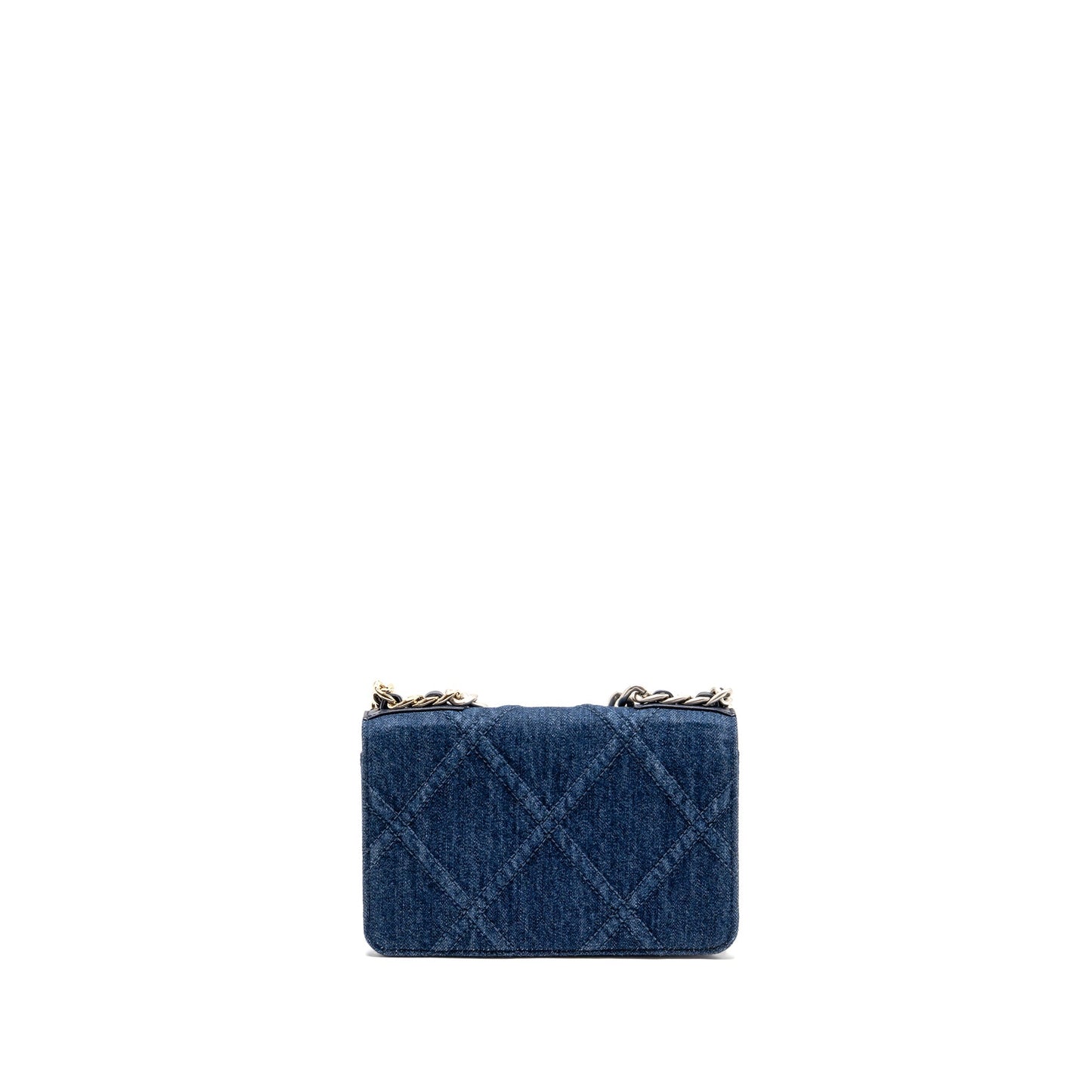 Chanel 19 On Denim Dark Hardware Microchip Multicolor Multicolour Blue Wallet Case