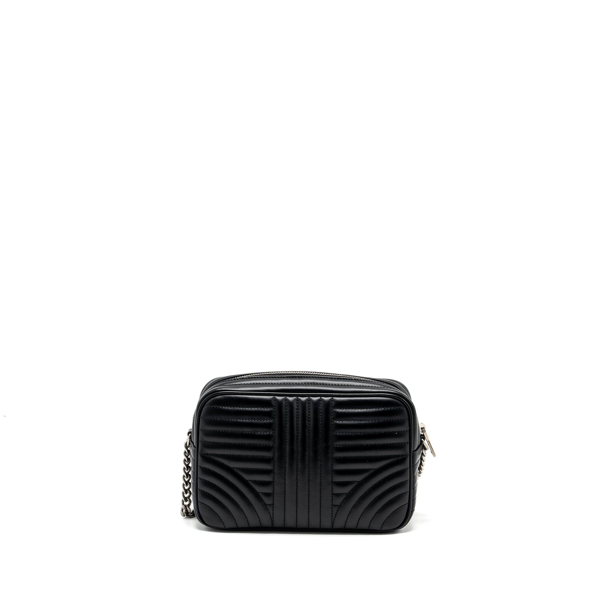 Prada Diagramme Camera Crossbody Purse Calfskin Ruthenium Hardware Black Crossbody Bag