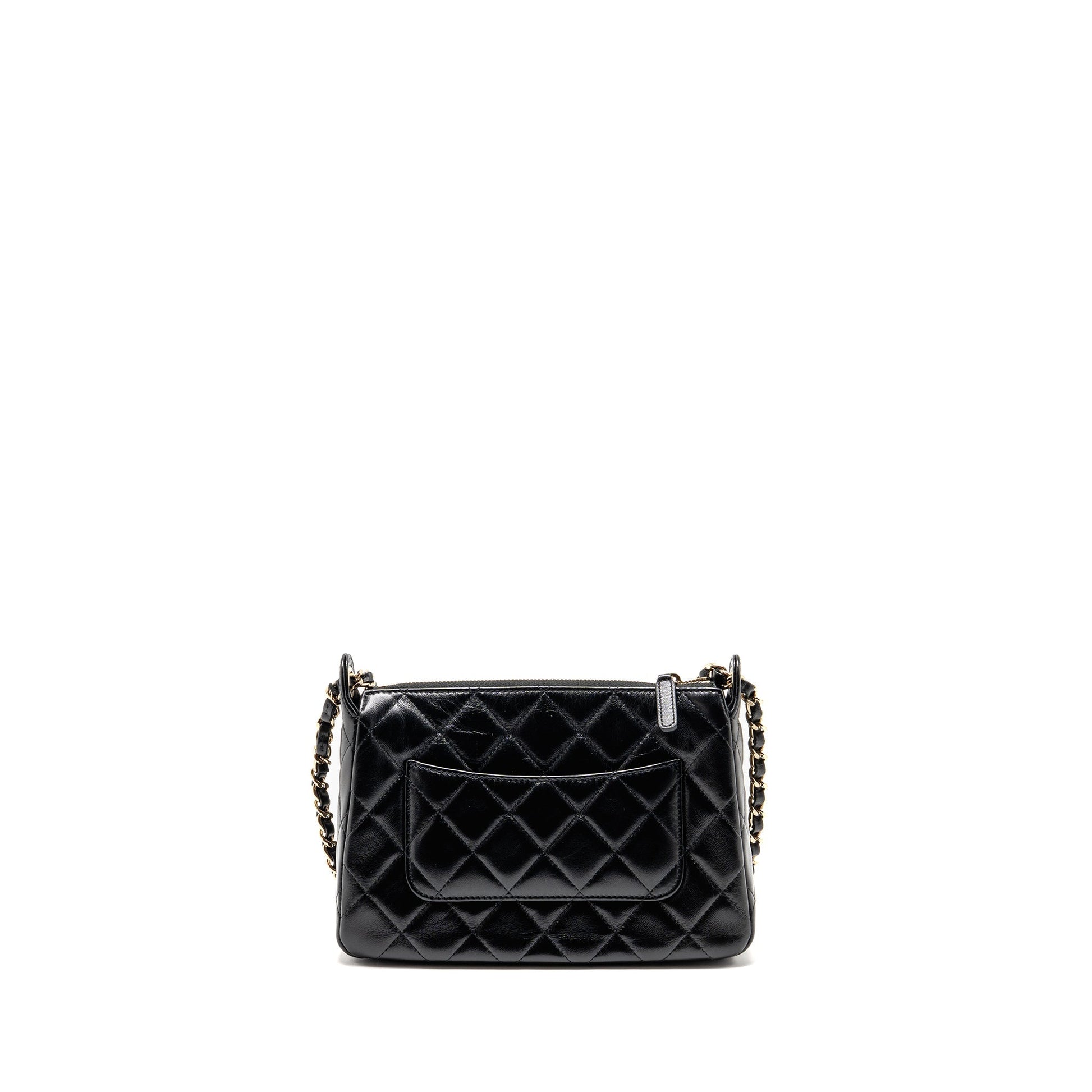 Chanel 25C Camera Shiny Lambskin LGHW Microchip Black Crossbody Bag