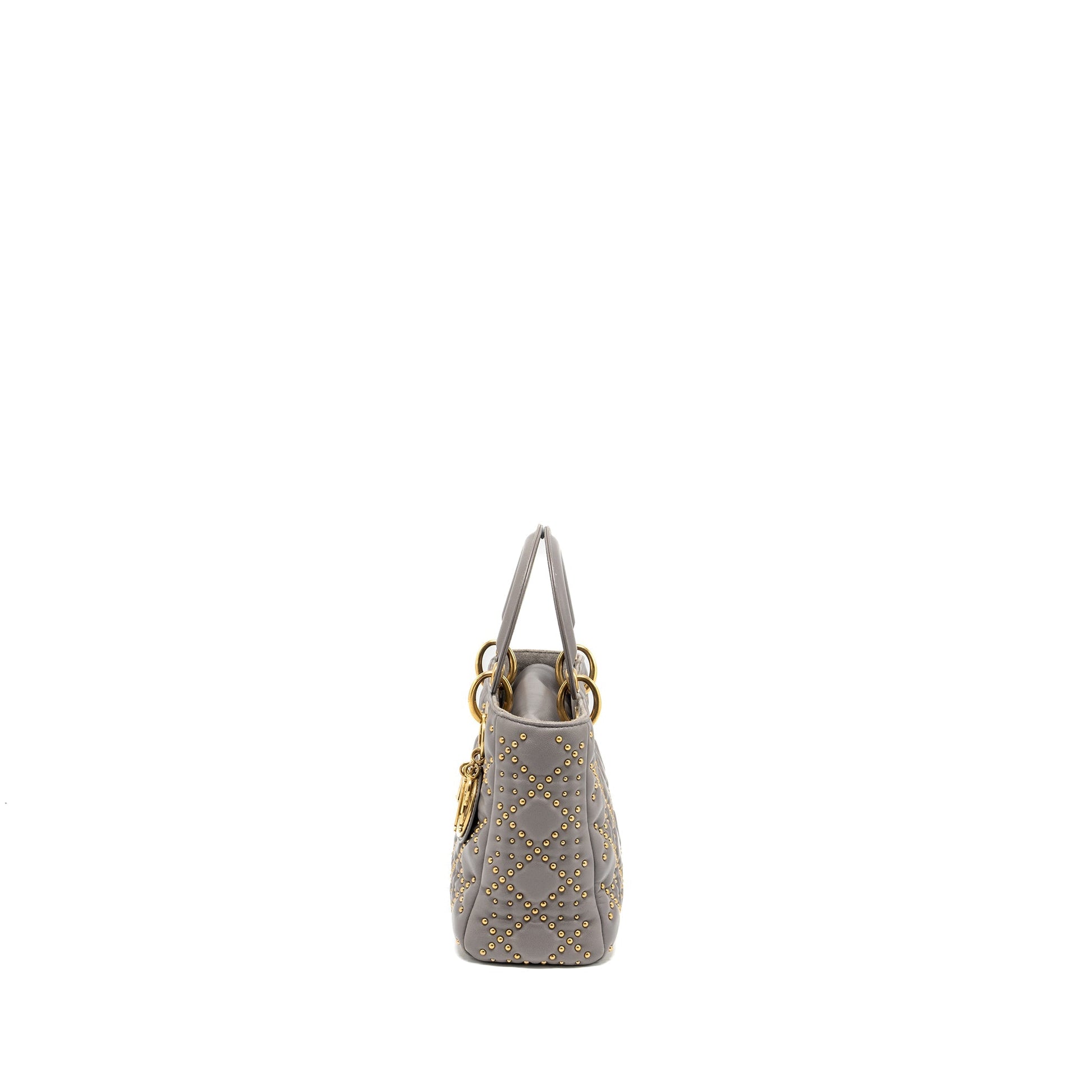 Dior Supple Lady Studded Calfskin Grey Handbag Small Travel Bag