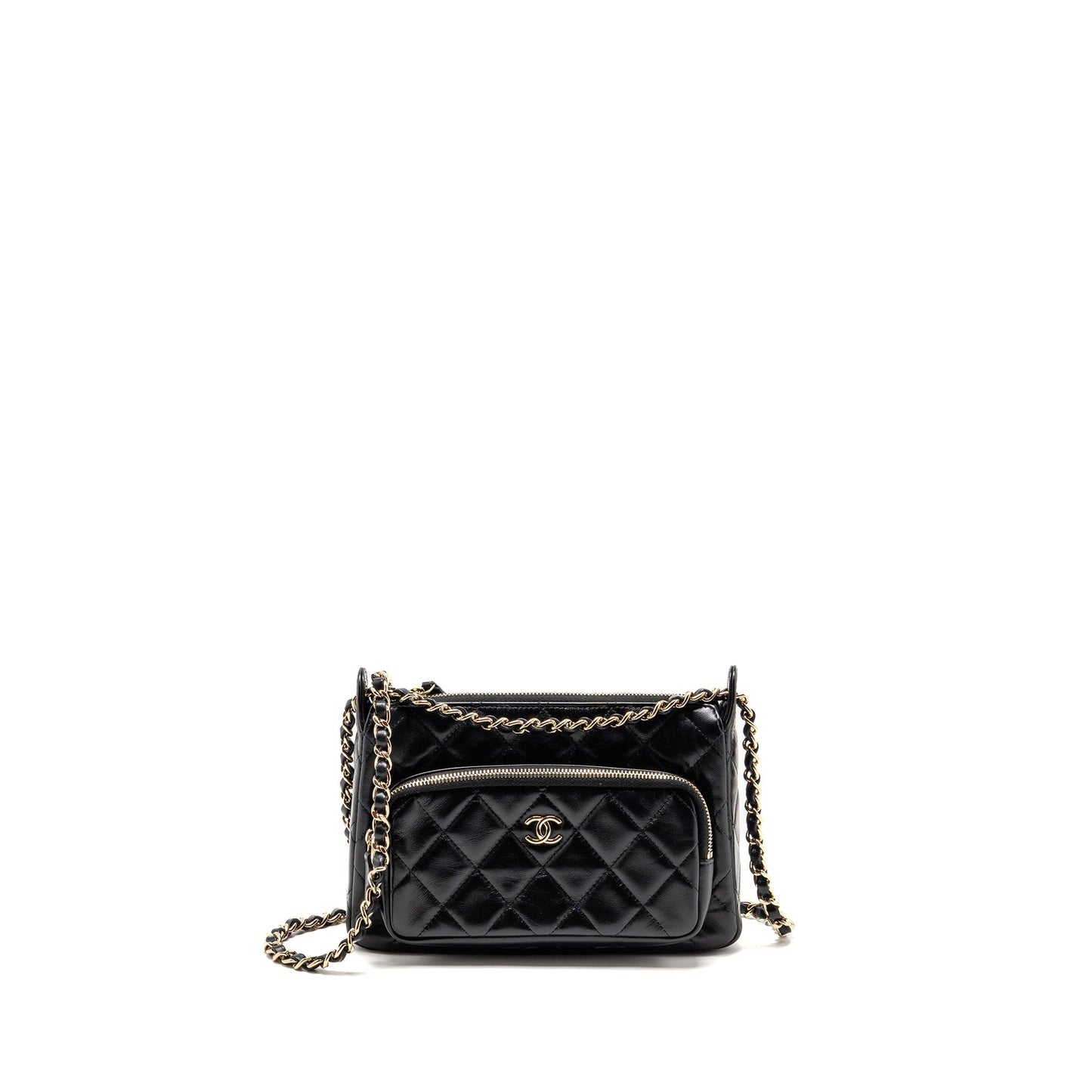 Chanel 25C Camera Shiny Lambskin LGHW Microchip Black Crossbody Bag