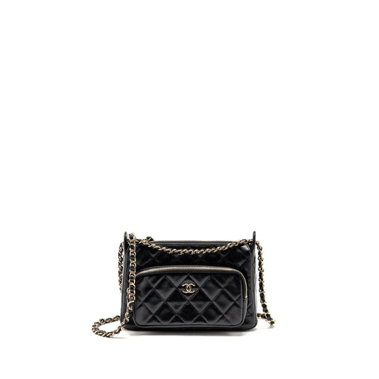 Chanel 25C Camera Shiny Lambskin LGHW Microchip Black Crossbody Bag