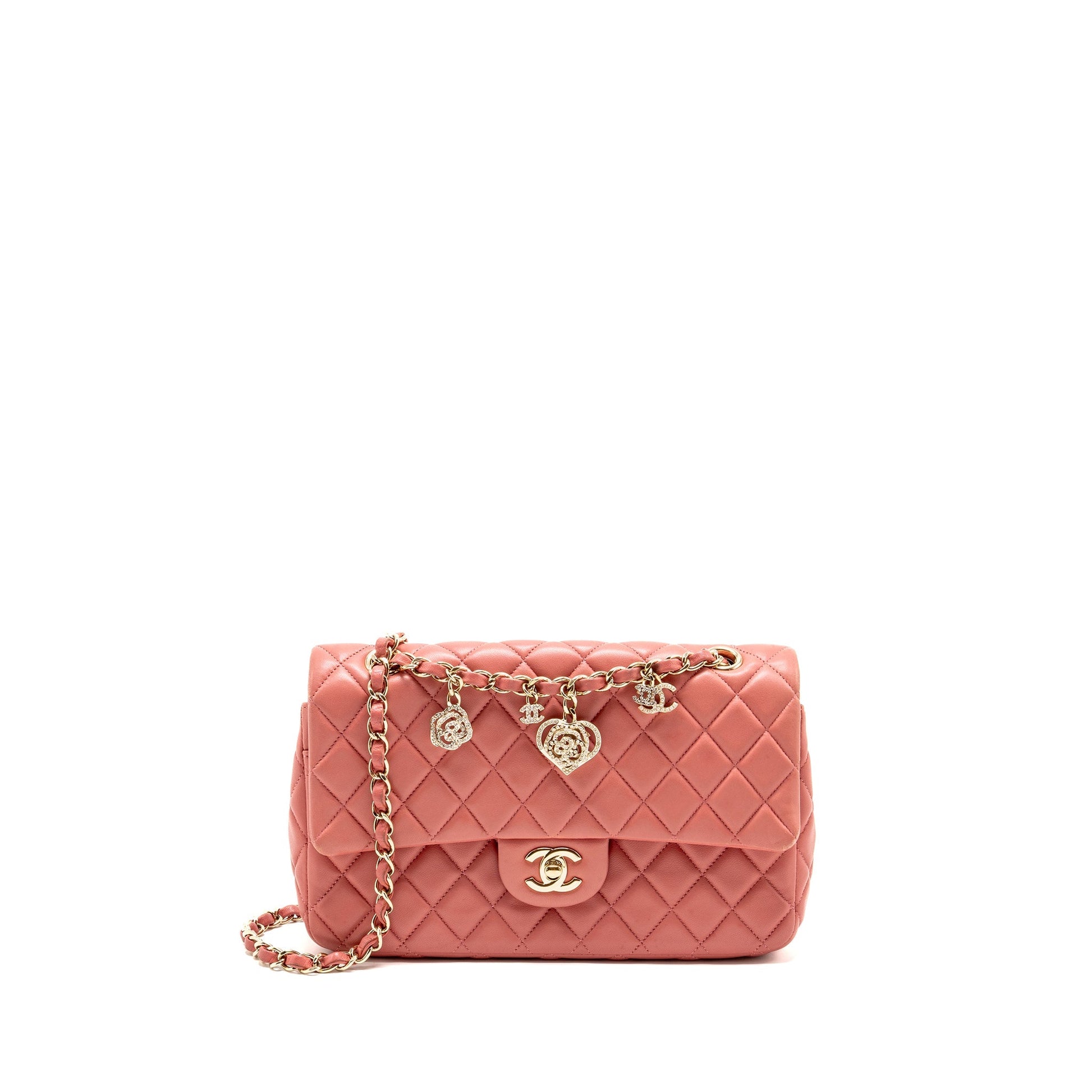 Chanel Charm quilted flap lambskin LGHW Pink Key Chain