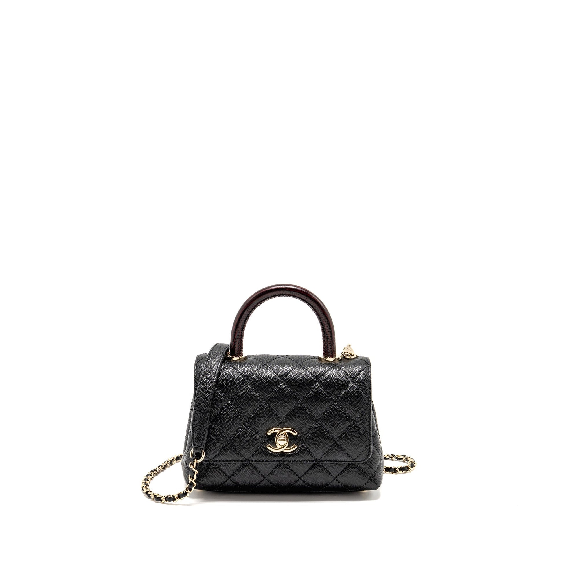Chanel Coco handle caviar burgundy handle LGHW Black Mini Bag Lghw Microchip