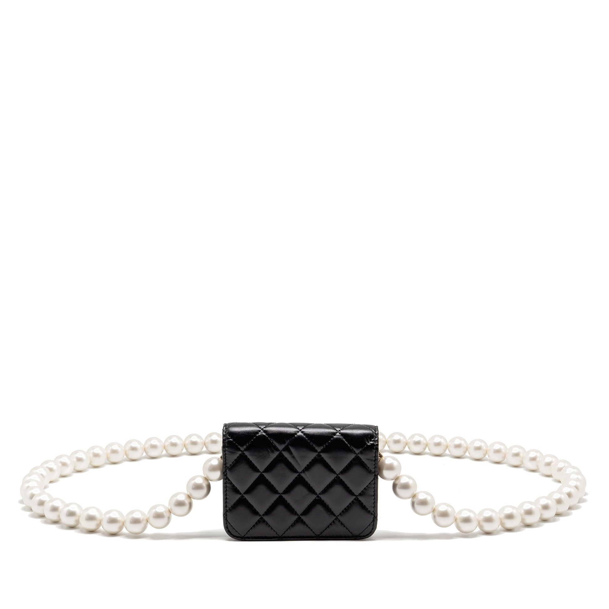 Chanel Card Holder Maxi Pearls Lambskin LGHW Black Wallet Case
