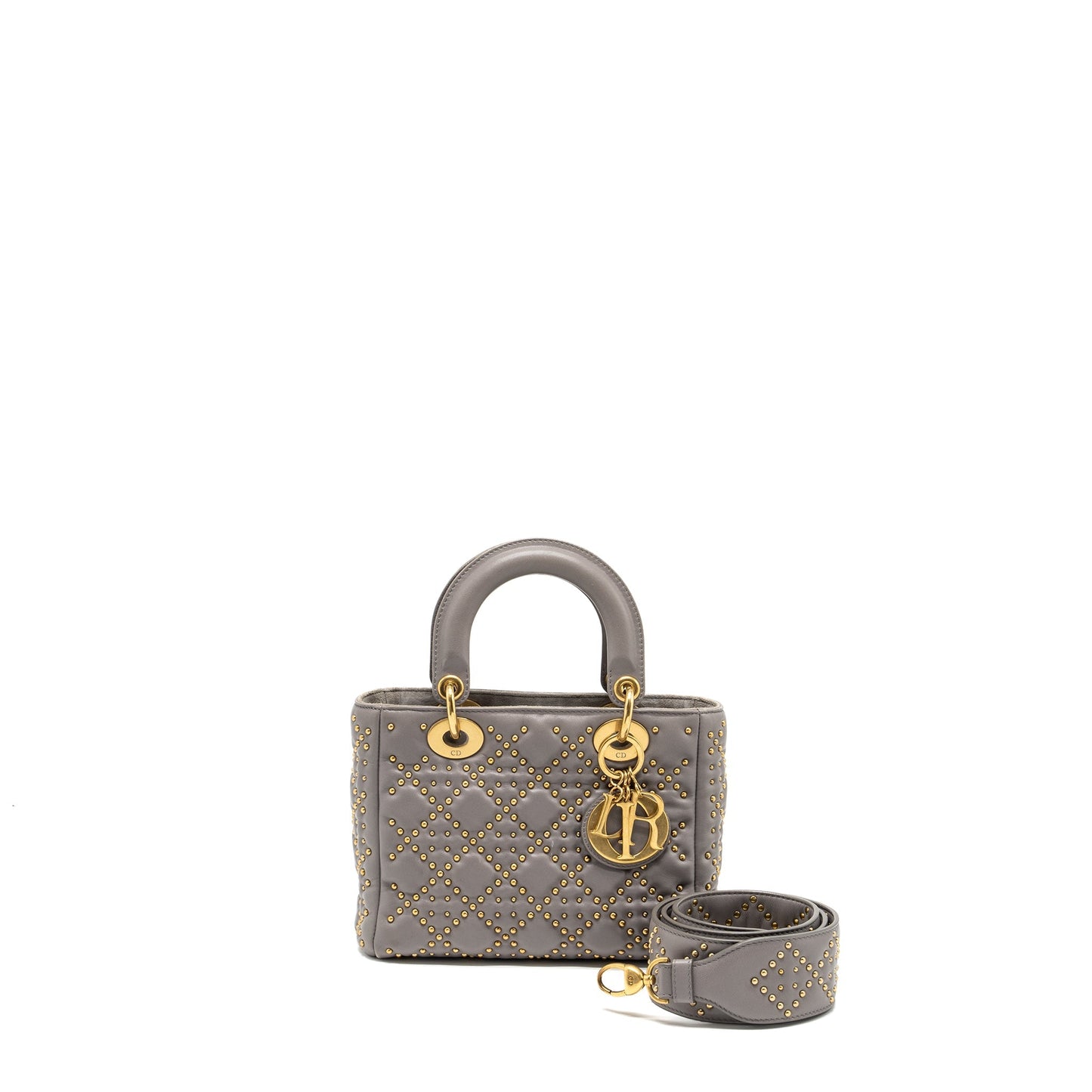Dior Supple Lady Studded Calfskin Grey Handbag Small Travel Bag