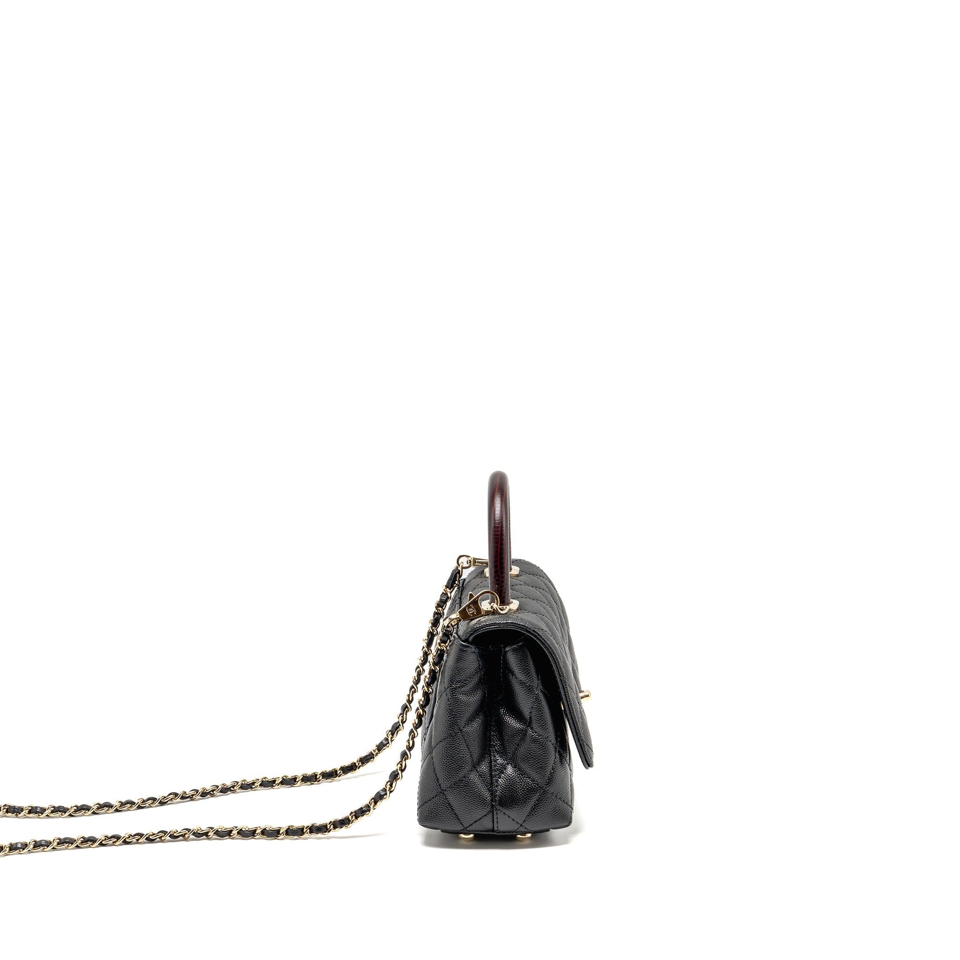Chanel Coco handle caviar burgundy handle LGHW Black Mini Bag Lghw Microchip
