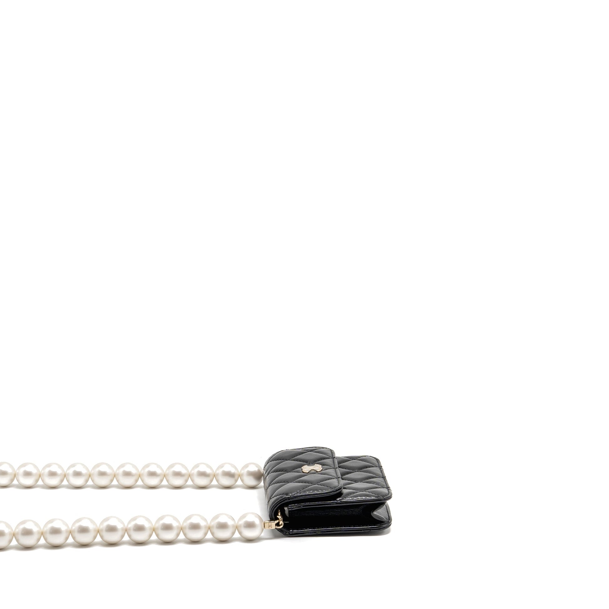 Chanel Card Holder Maxi Pearls Lambskin LGHW Black Wallet Case