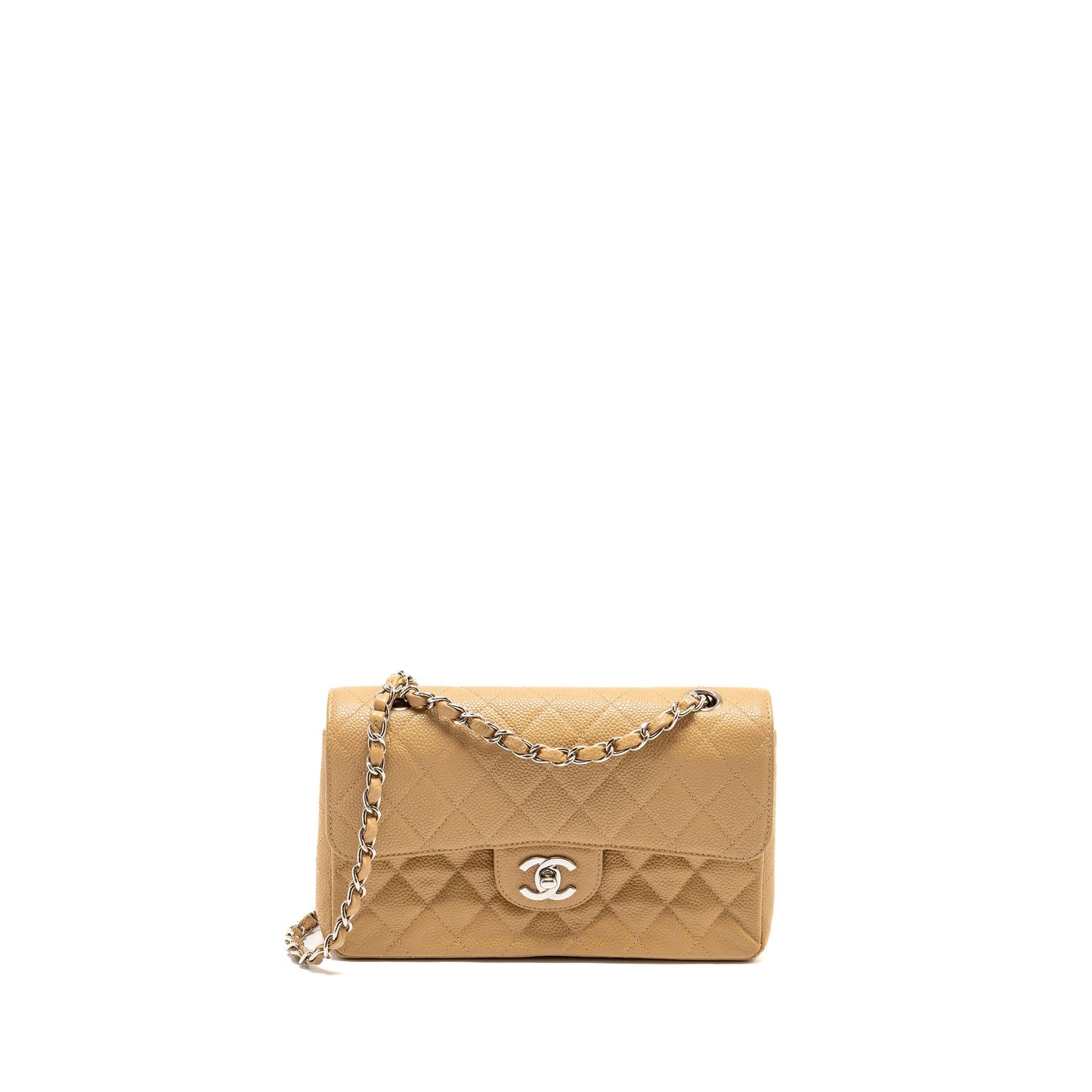 Chanel Classic Double Flap Caviar SHW Beige Small Shoulder Bag