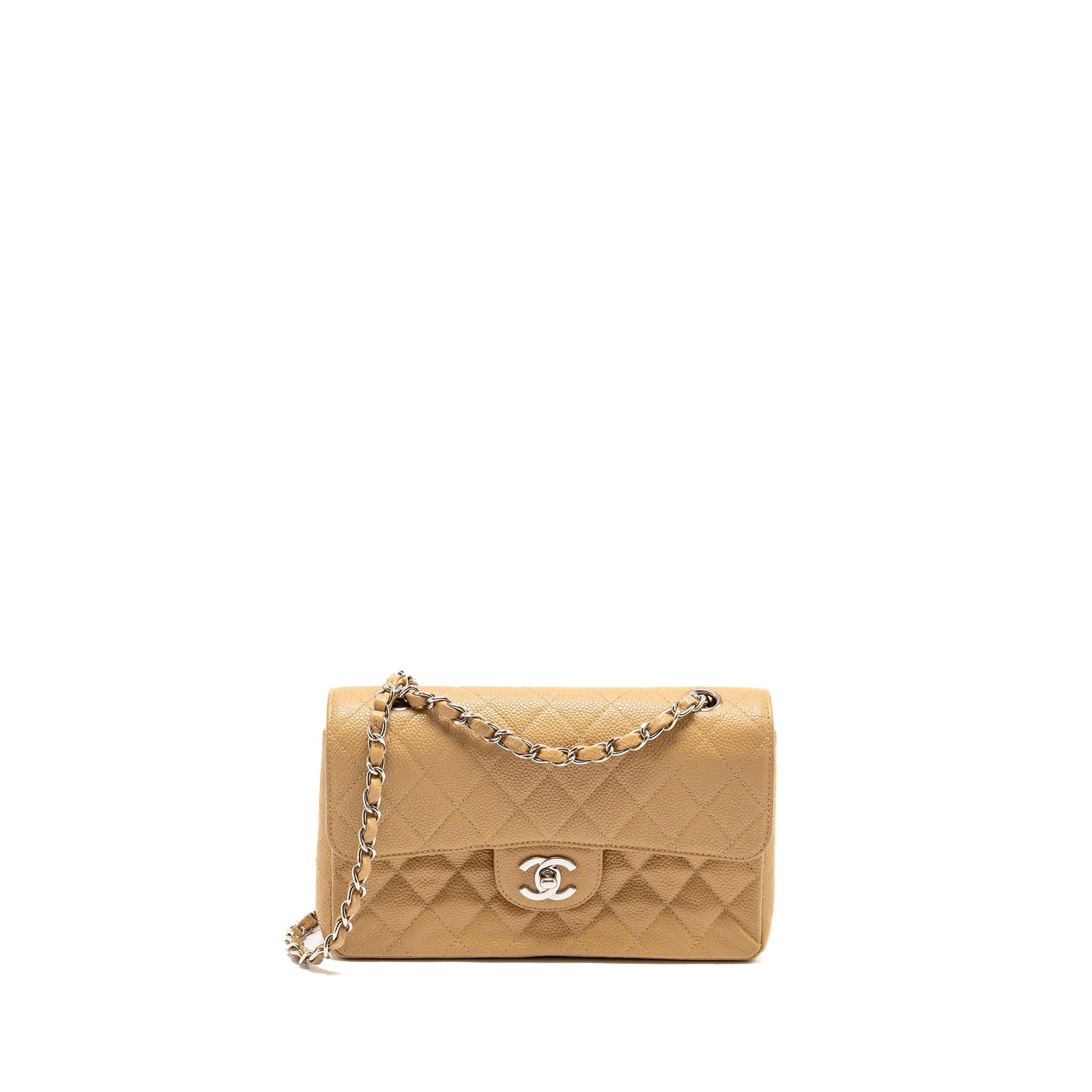 Chanel Classic Double Flap Caviar SHW Beige Small Shoulder Bag