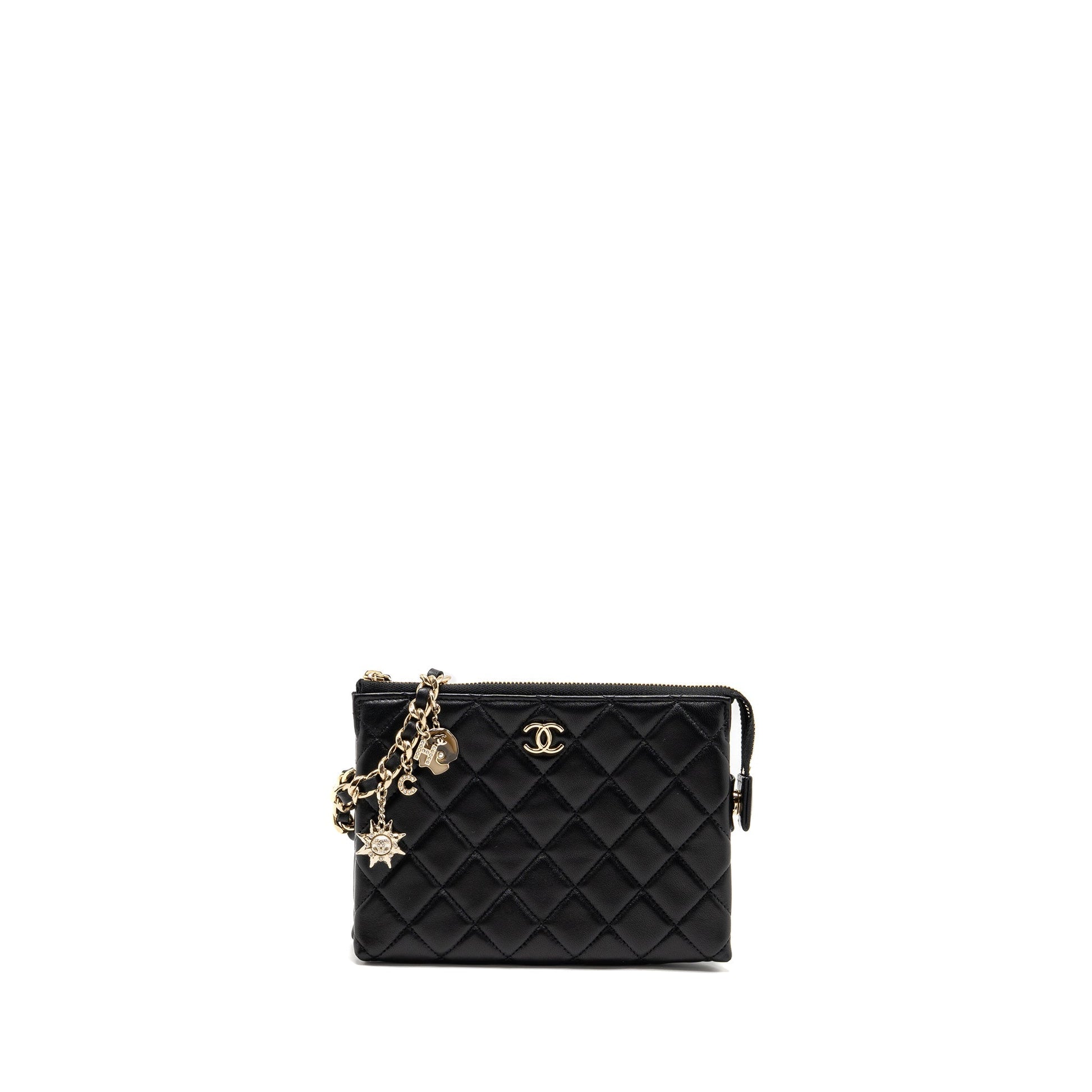 Chanel Crystal Pearl Charms Lambskin LGHW Black Key Chain