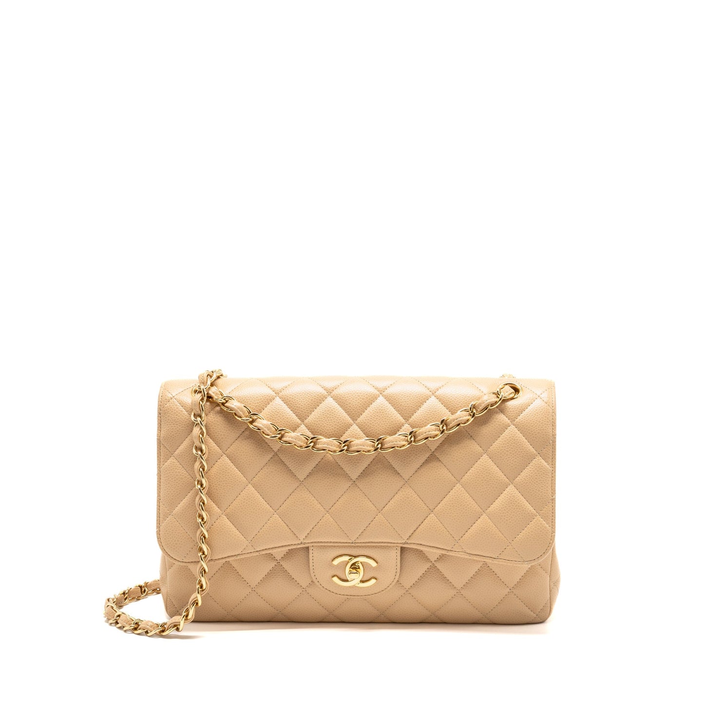 Chanel jumbo classic double flap caviar GHW Beige Shoulder Bag