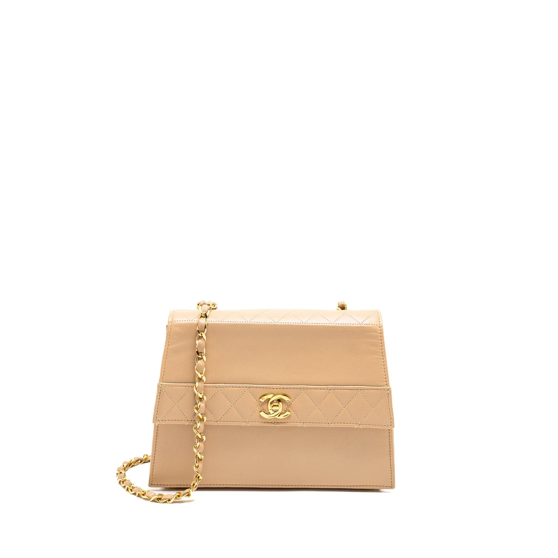 Chanel Trapezoid Quilted Lambskin GHW Beige Shoulder Bag