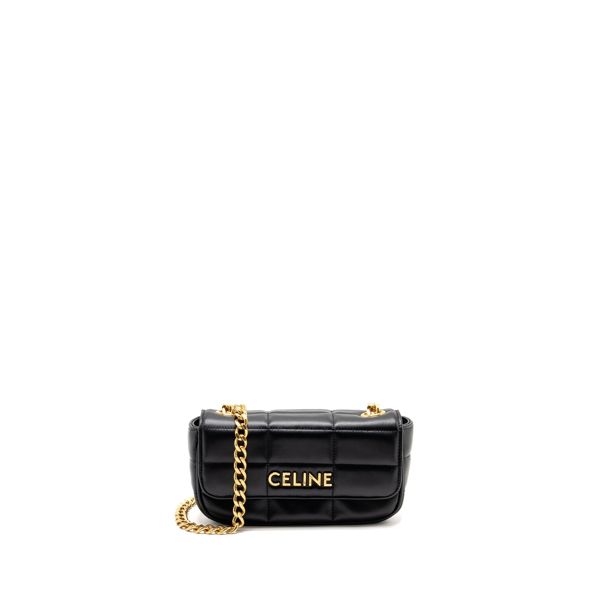 Celine Chain Purse Calfskin Handbag Matelasse Black Travel Bag