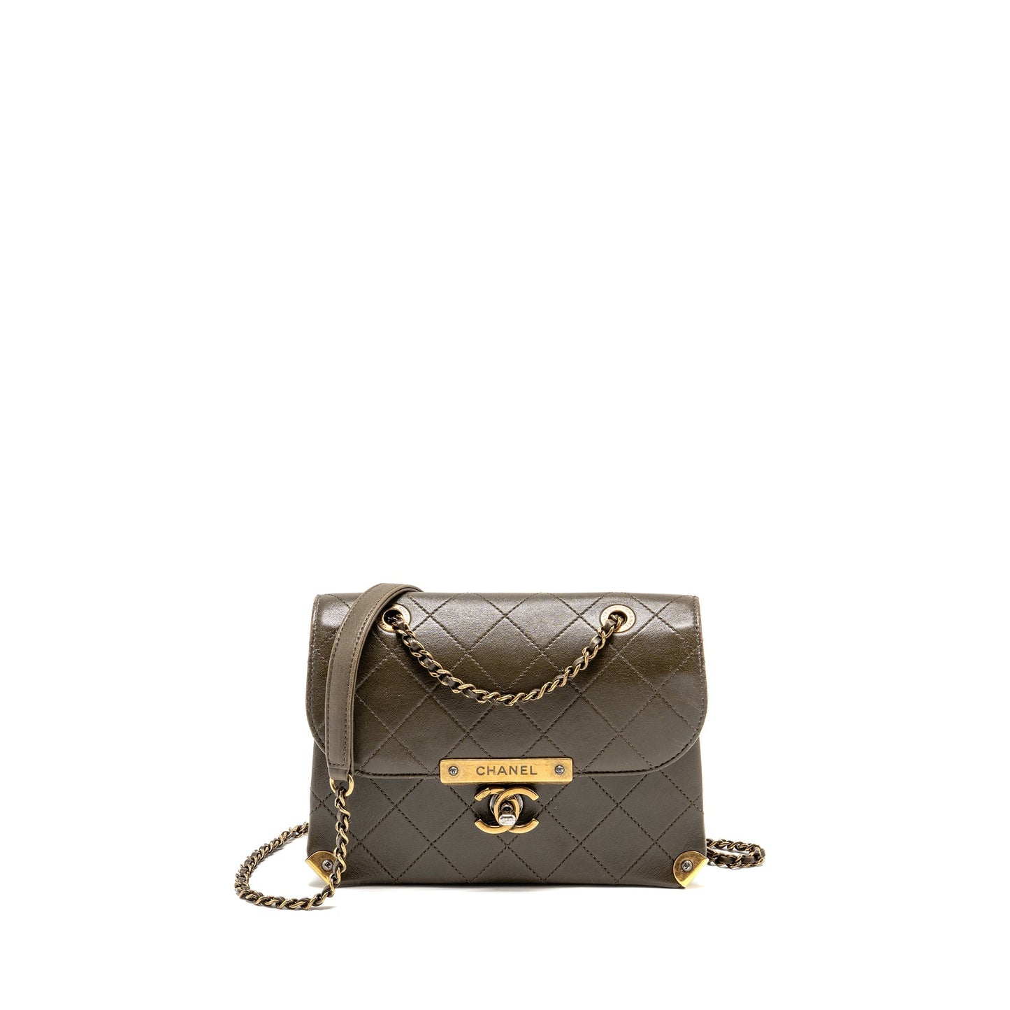 Chanel Quilted Messenger Flap Lambskin Olive Hardware Multicolor Multicolour Green Shoulder Bag