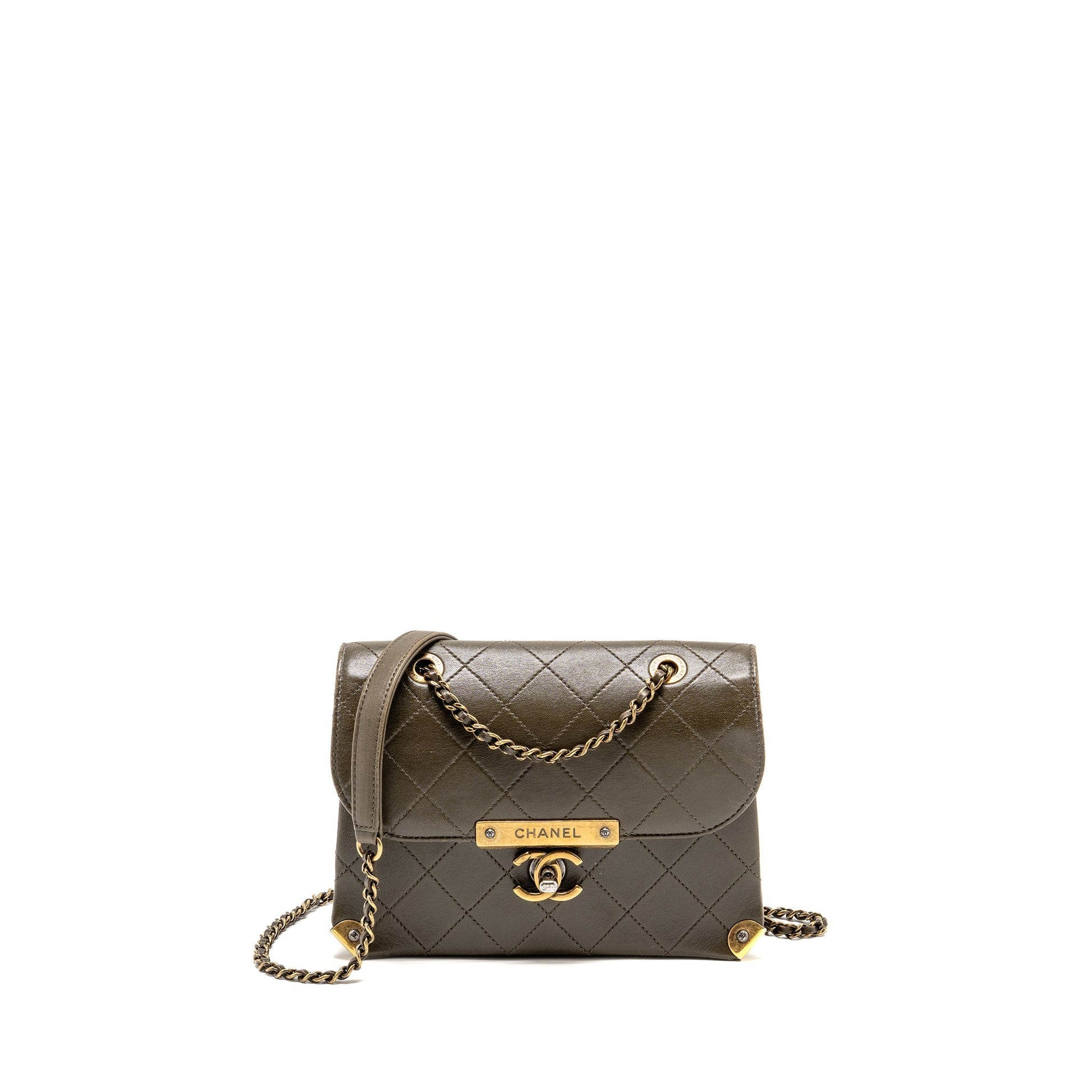 Chanel Quilted Messenger Flap Lambskin Olive Hardware Multicolor Multicolour Green Shoulder Bag