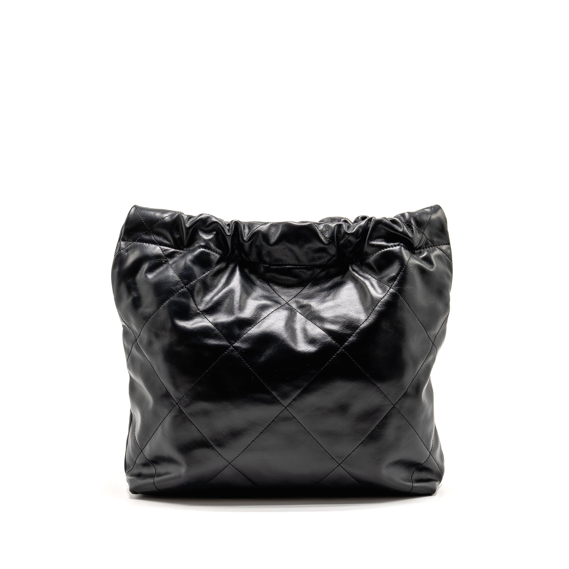 Chanel 22 Letter Shiny Calfskin GHW Microchip Black White Small Handbag