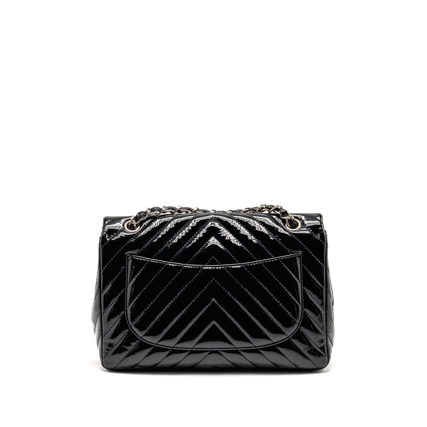 Chanel chevron jumbo single flap patent SHW Black Shoulder Bag
