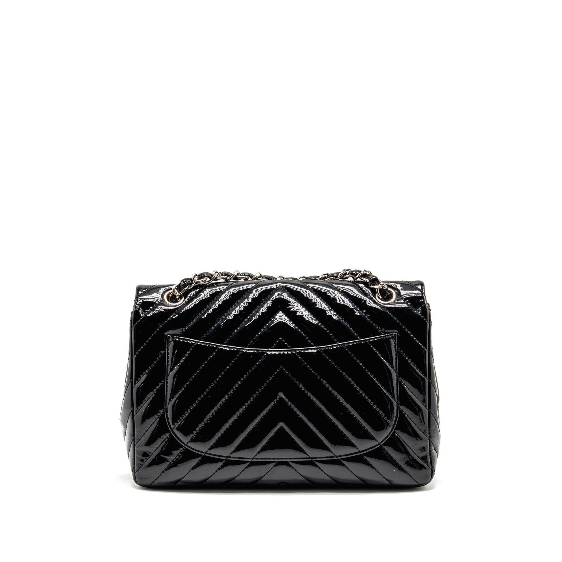 Chanel chevron jumbo single flap patent SHW Black Shoulder Bag