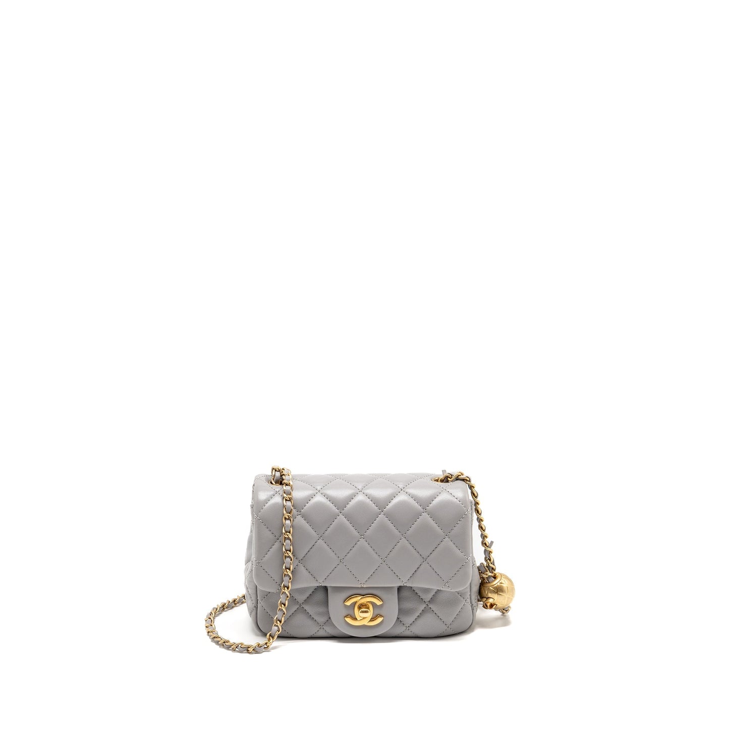 Chanel Pearl Crush Square Flap Lambskin GHW Grey Shoulder Bag Ghw Microchip