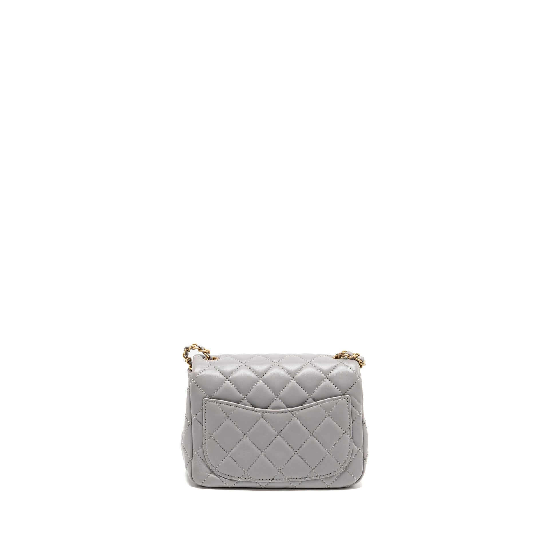 Chanel Pearl Crush Square Flap Lambskin GHW Grey Shoulder Bag Ghw Microchip