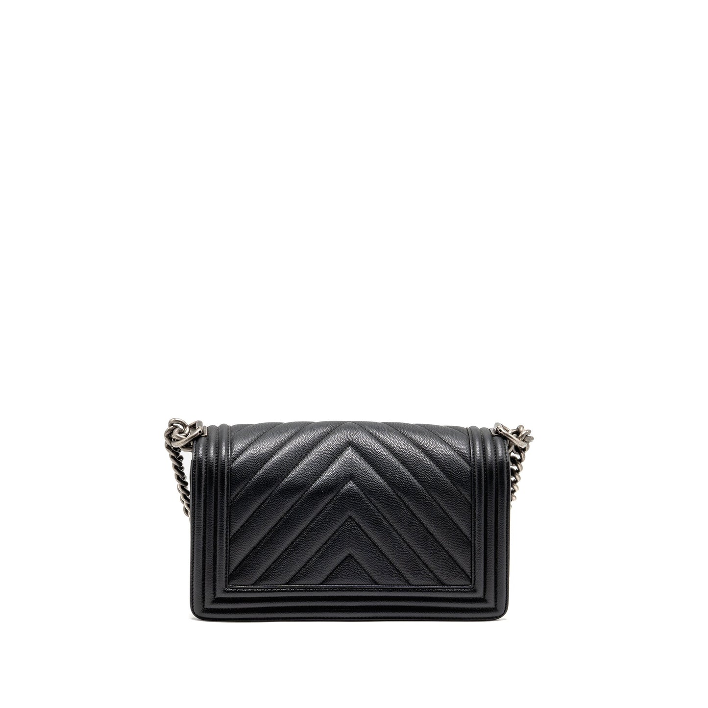 Chanel Boy Chevron Caviar Ruthenium Hardware Black Silver Handbag