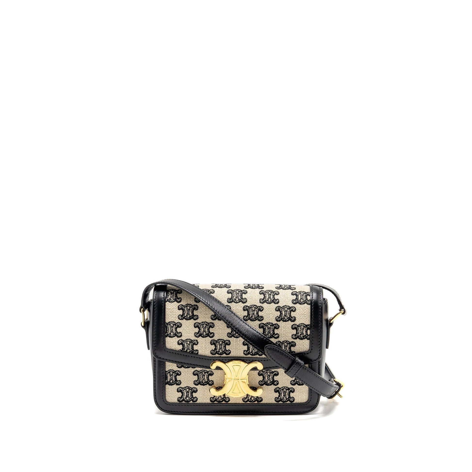 Celine Teen Triomphe Purse Triomphe Calfskin Handbag Canvas Black Travel Bag