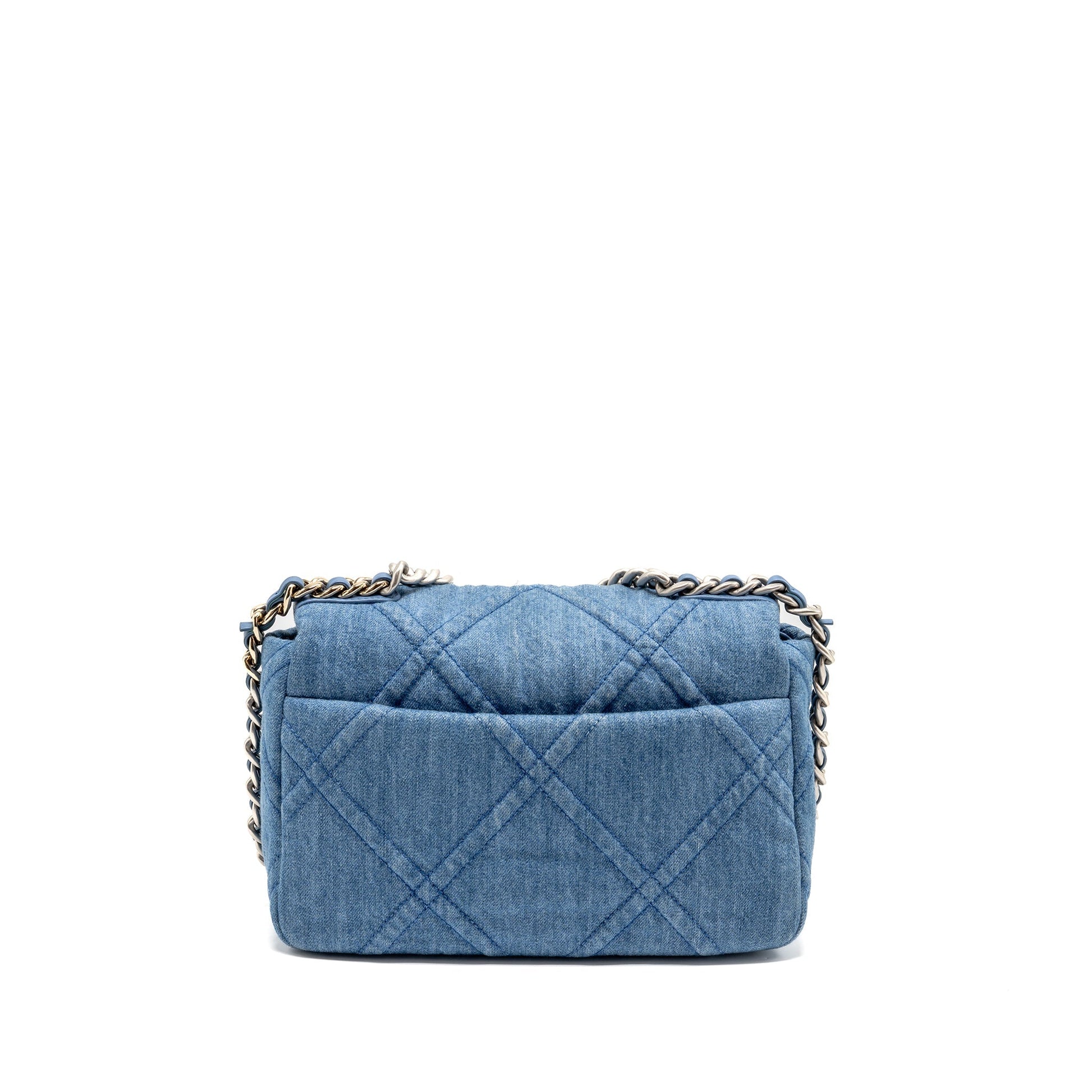 Chanel 19 Denim Light Multicoloured Hardware microchip Blue Small Handbag