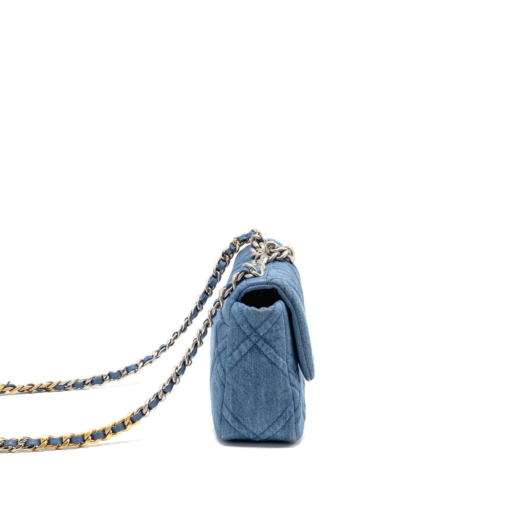 Chanel 19 Denim Light Multicoloured Hardware microchip Blue Small Handbag