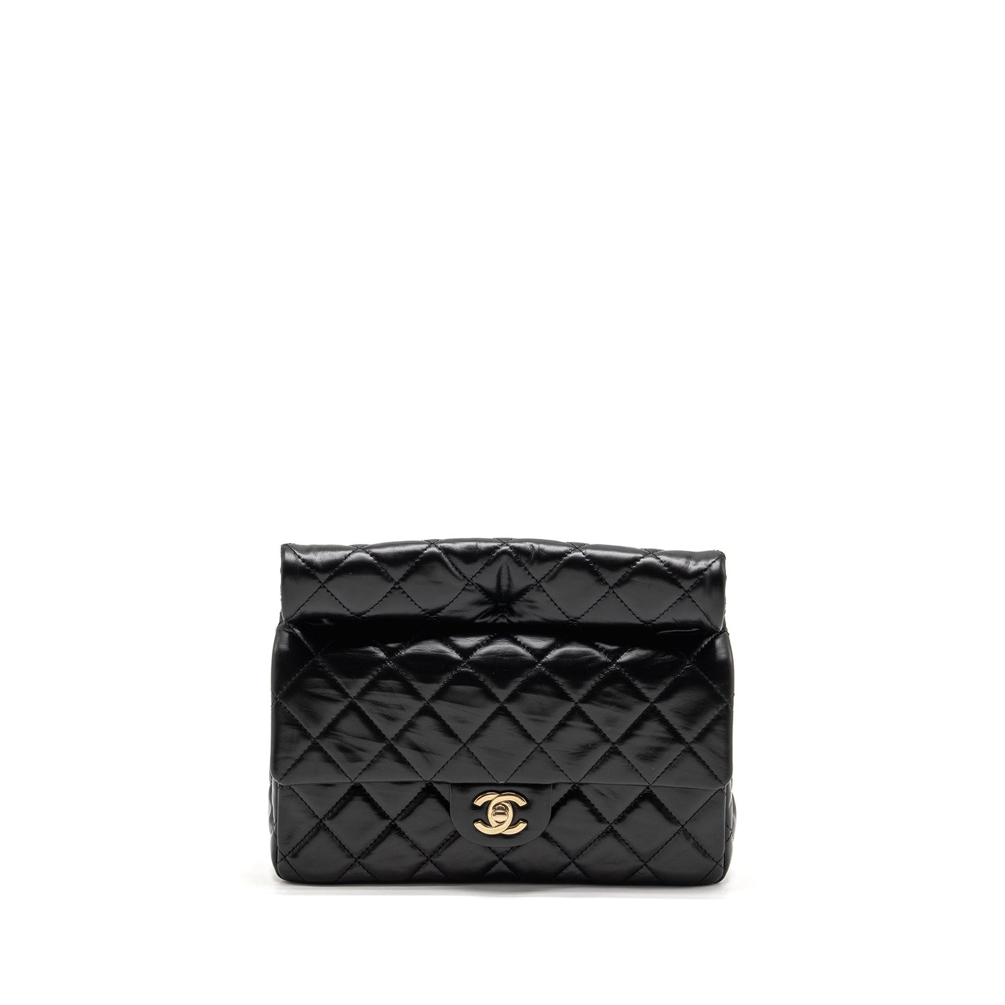 Chanel 23A Classic Flap Shiny Calfskin GHW Black Clutch Bag