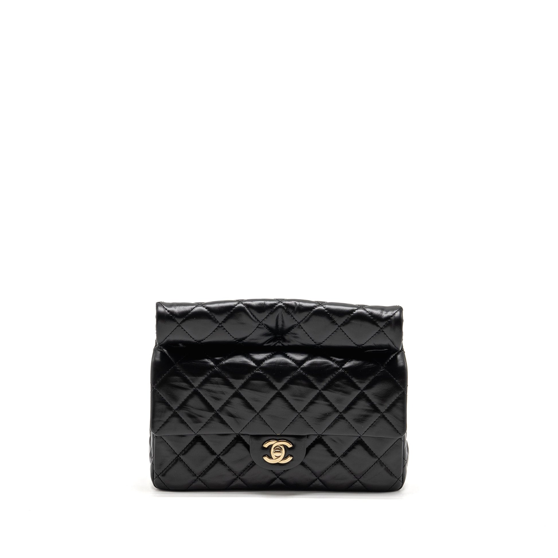 Chanel 23A Classic Flap Shiny Calfskin GHW Black Clutch Bag