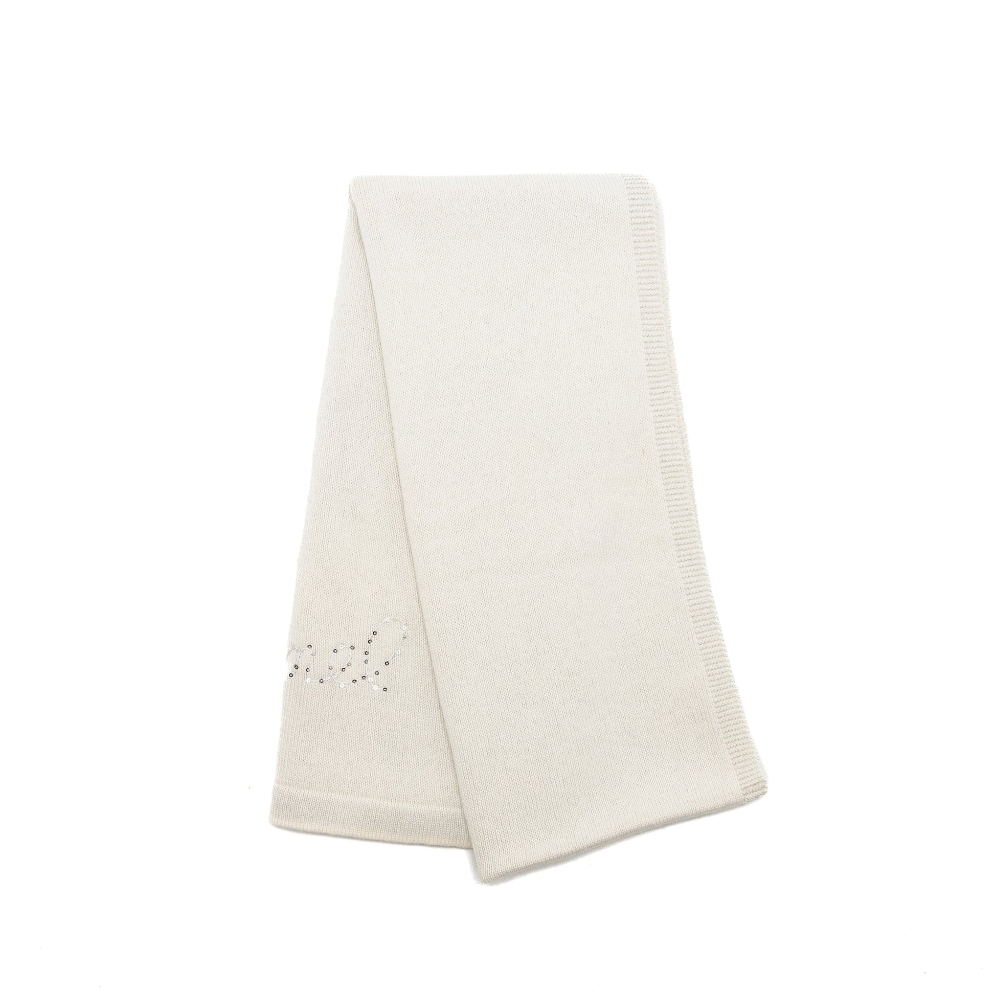 Chanel Letter Muffler Scarf Cashmere Polyamide White Silver