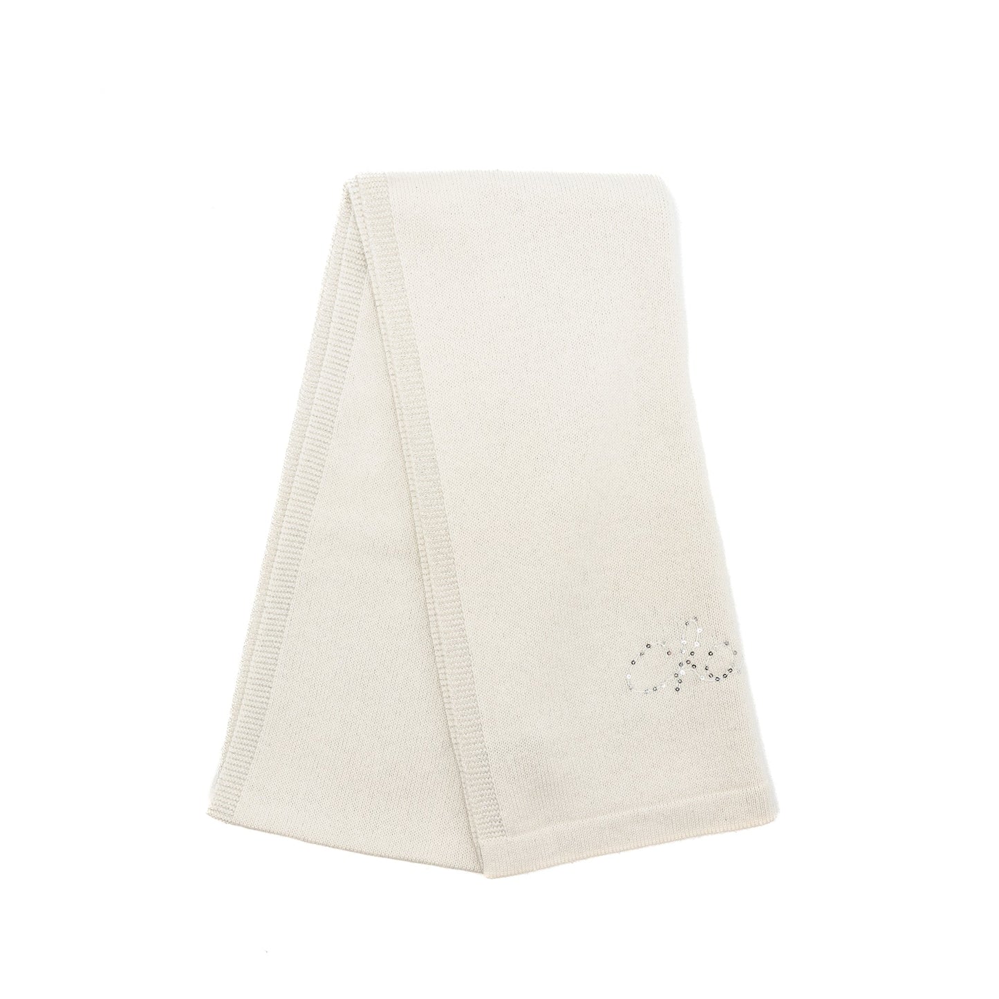 Chanel Letter Muffler Scarf Cashmere Polyamide White Silver