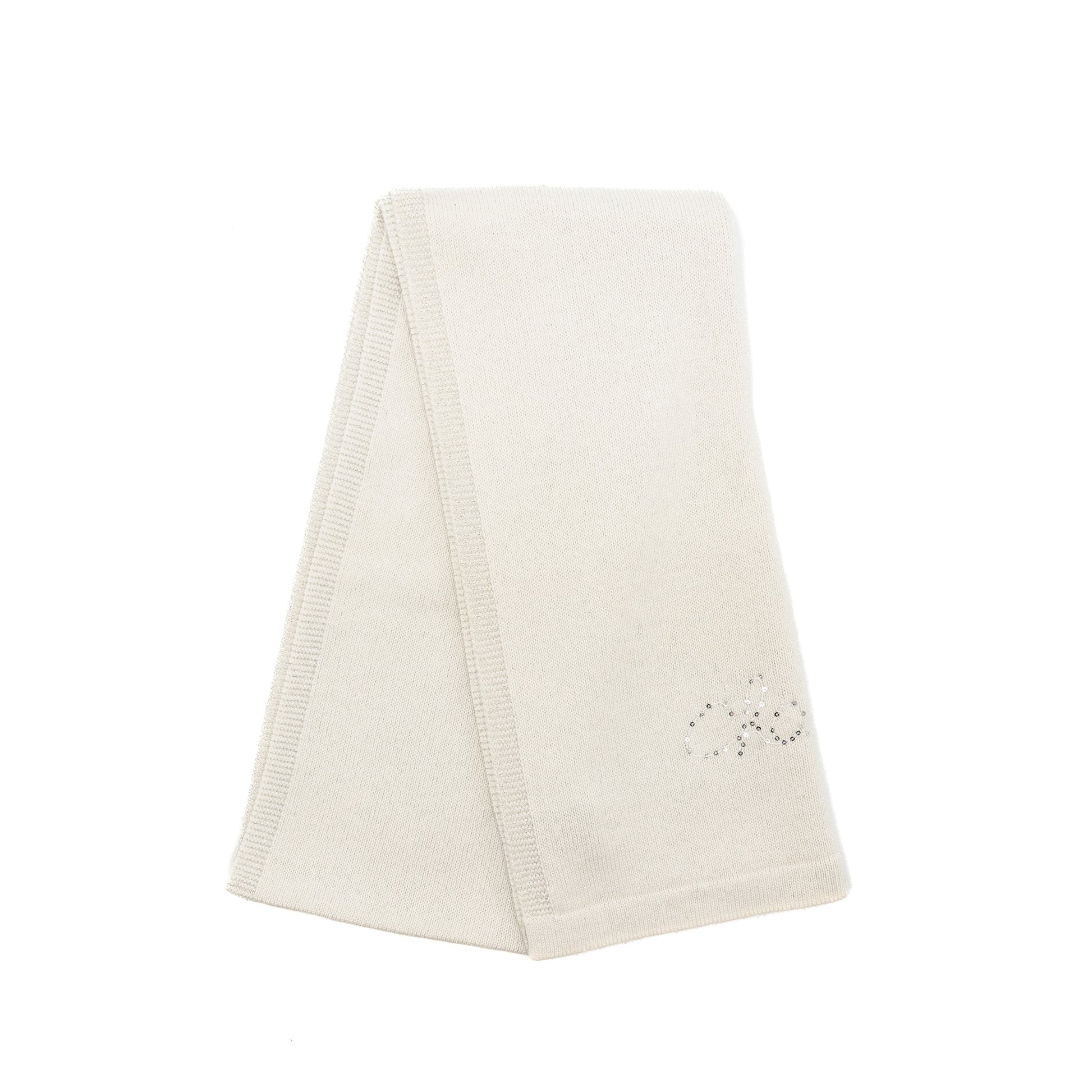 Chanel Letter Muffler Scarf Cashmere Polyamide White Silver