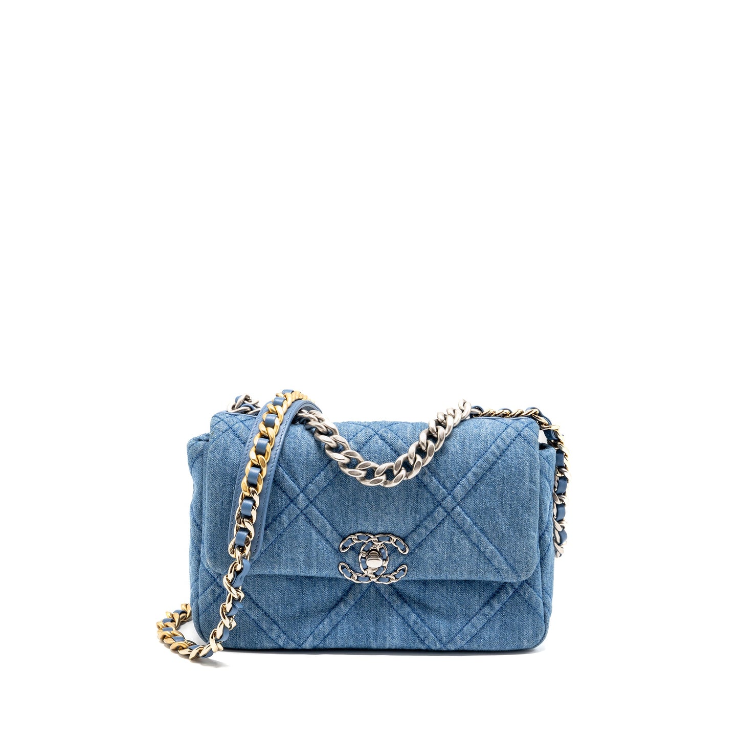Chanel 19 Denim Light Multicoloured Hardware microchip Blue Small Handbag