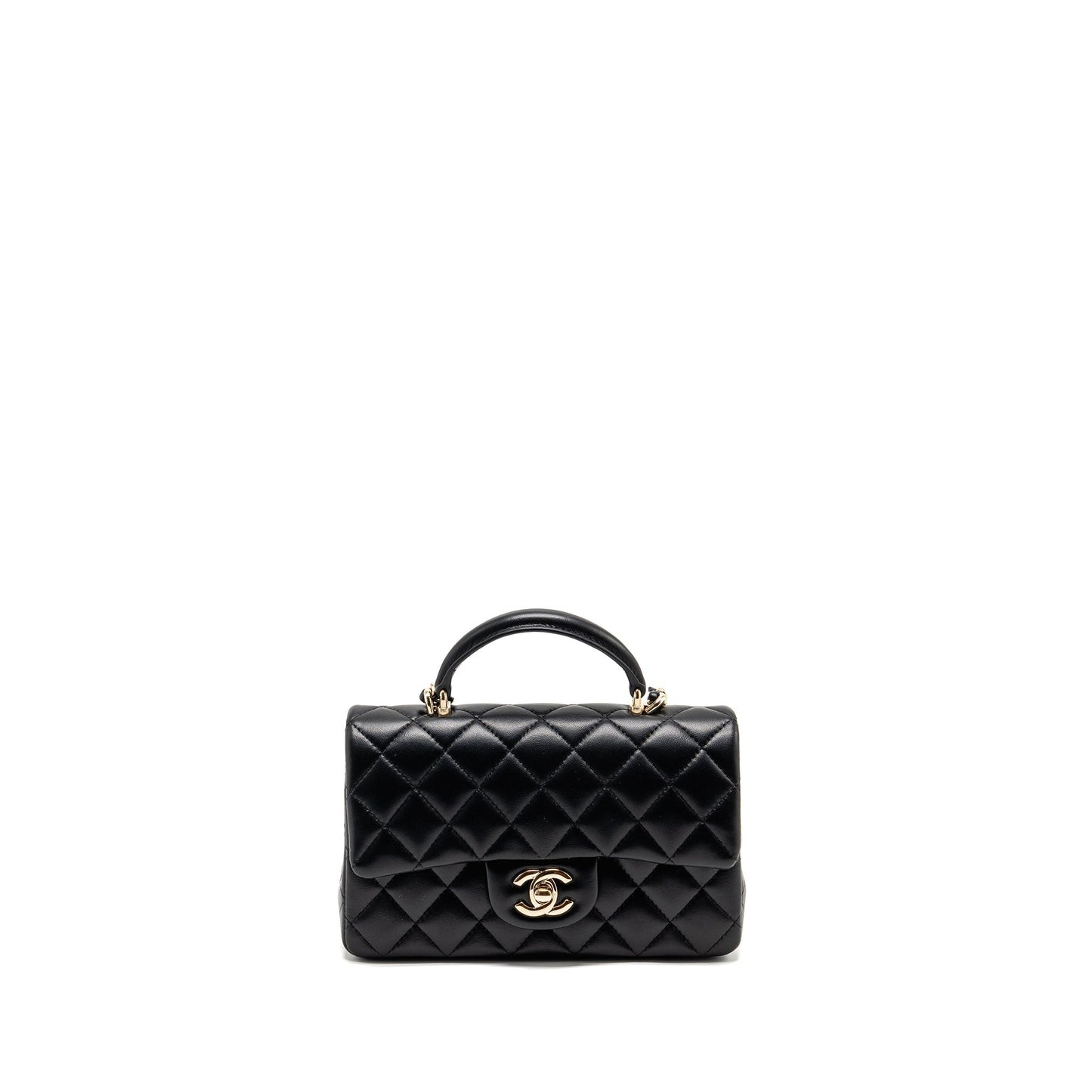 Chanel Top Handle Rectangular Flap Lambskin LGHW Black Shoulder Bag Lghwmicrochip 4