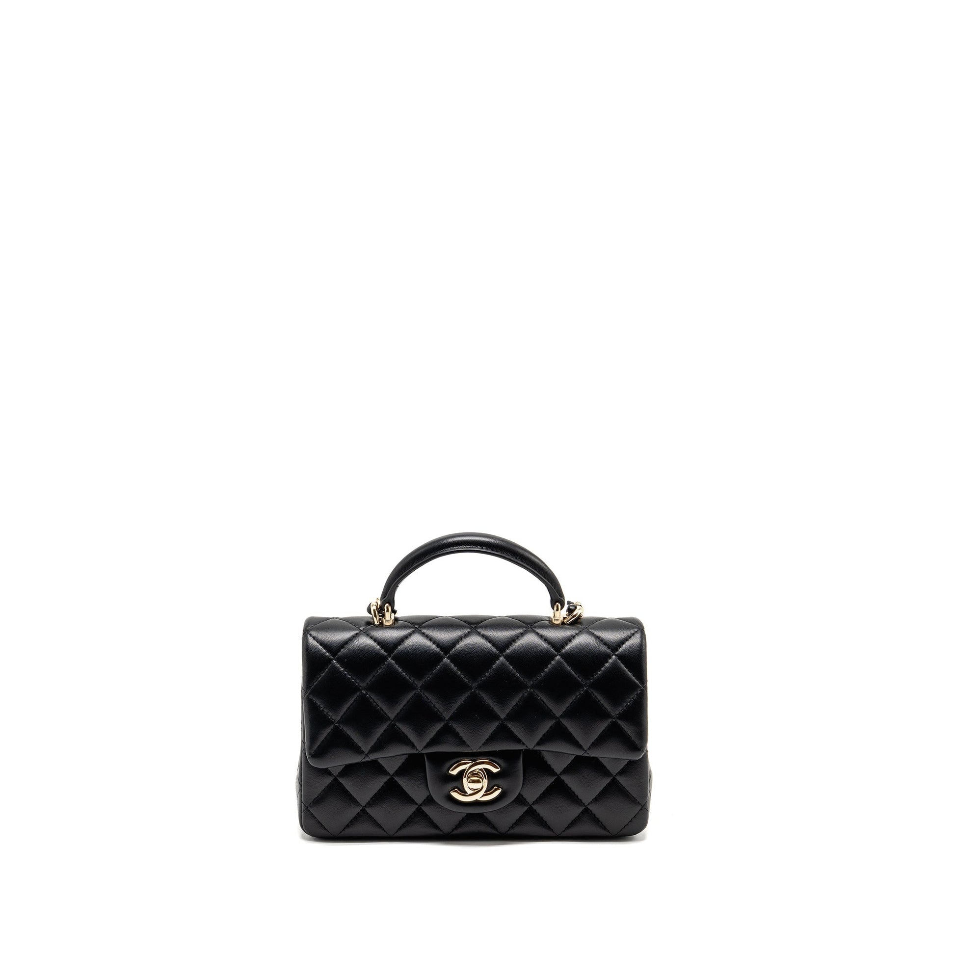 Chanel Top Handle Rectangular Flap Lambskin LGHW Black Shoulder Bag Lghwmicrochip 4