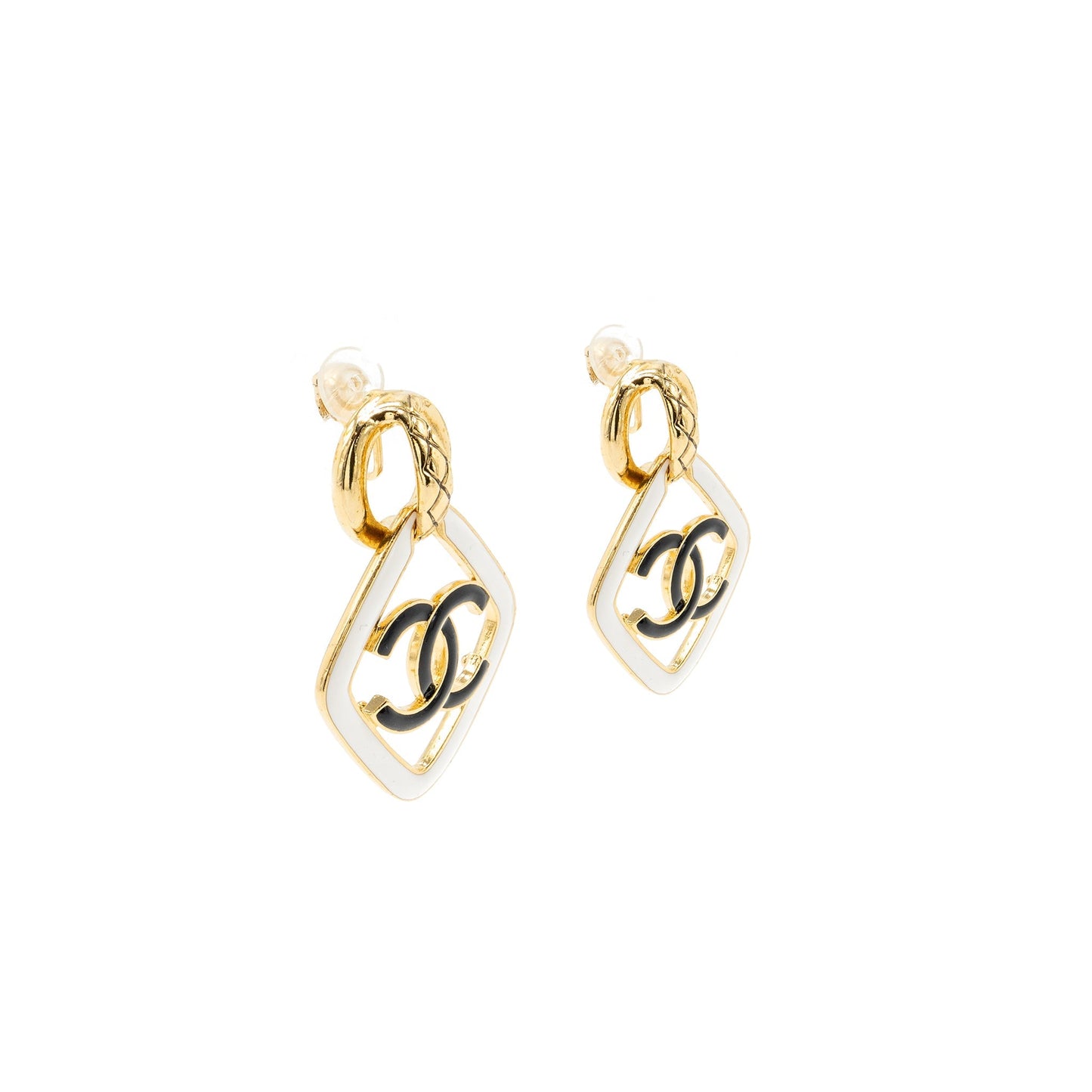 Chanel giant cc logo ear clip enamel Black White Gold Handbag