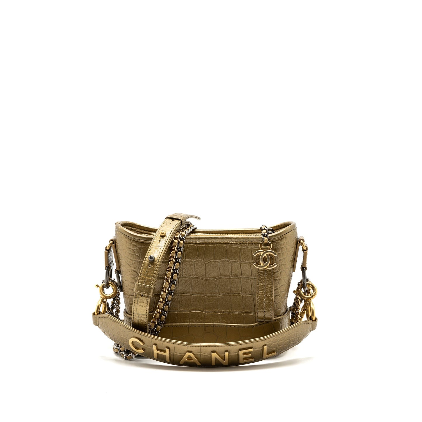 Chanel Gabrielle hobo Top Handle Croc-embossed Calfskin Multicolour Gold Small Shoulder Bag