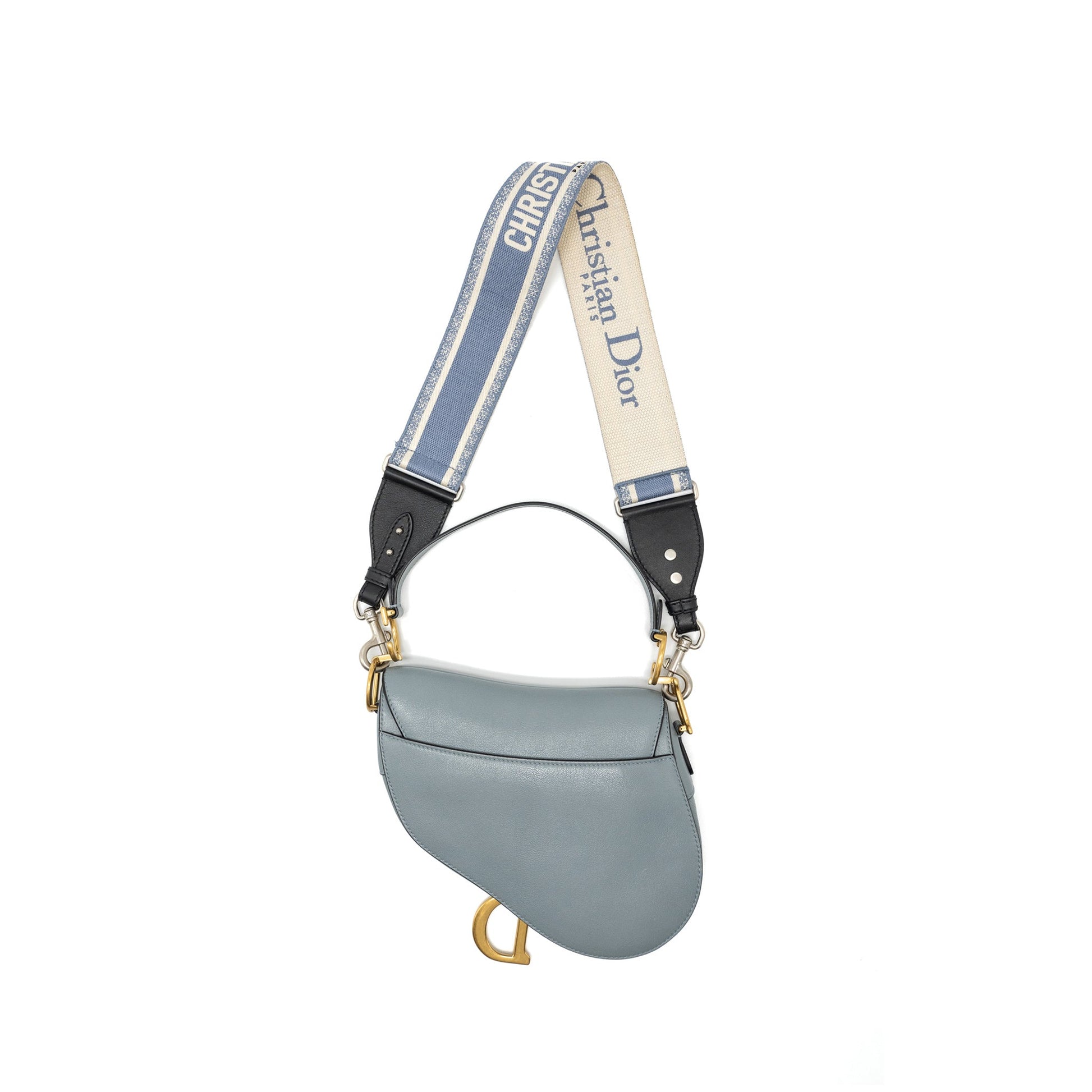 Dior Saddle Purse Goatskin Light Handbag Blue Medium Travel Bag