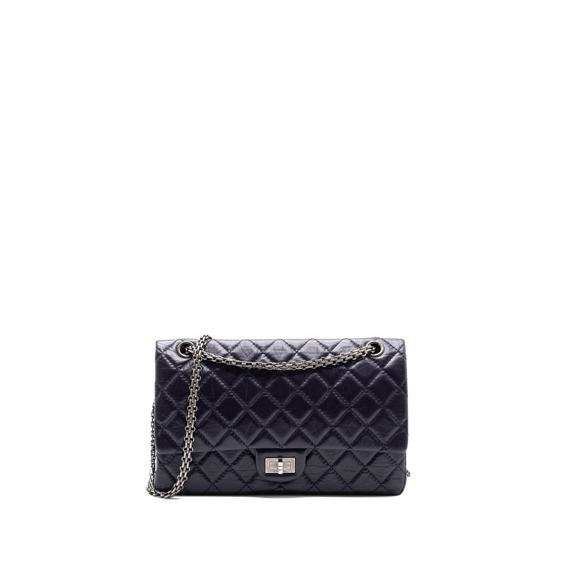 Chanel 2.55 REISSUE FLAP AGED CALFSKIN DARK Shoulder Bag Ruthenium Hardware