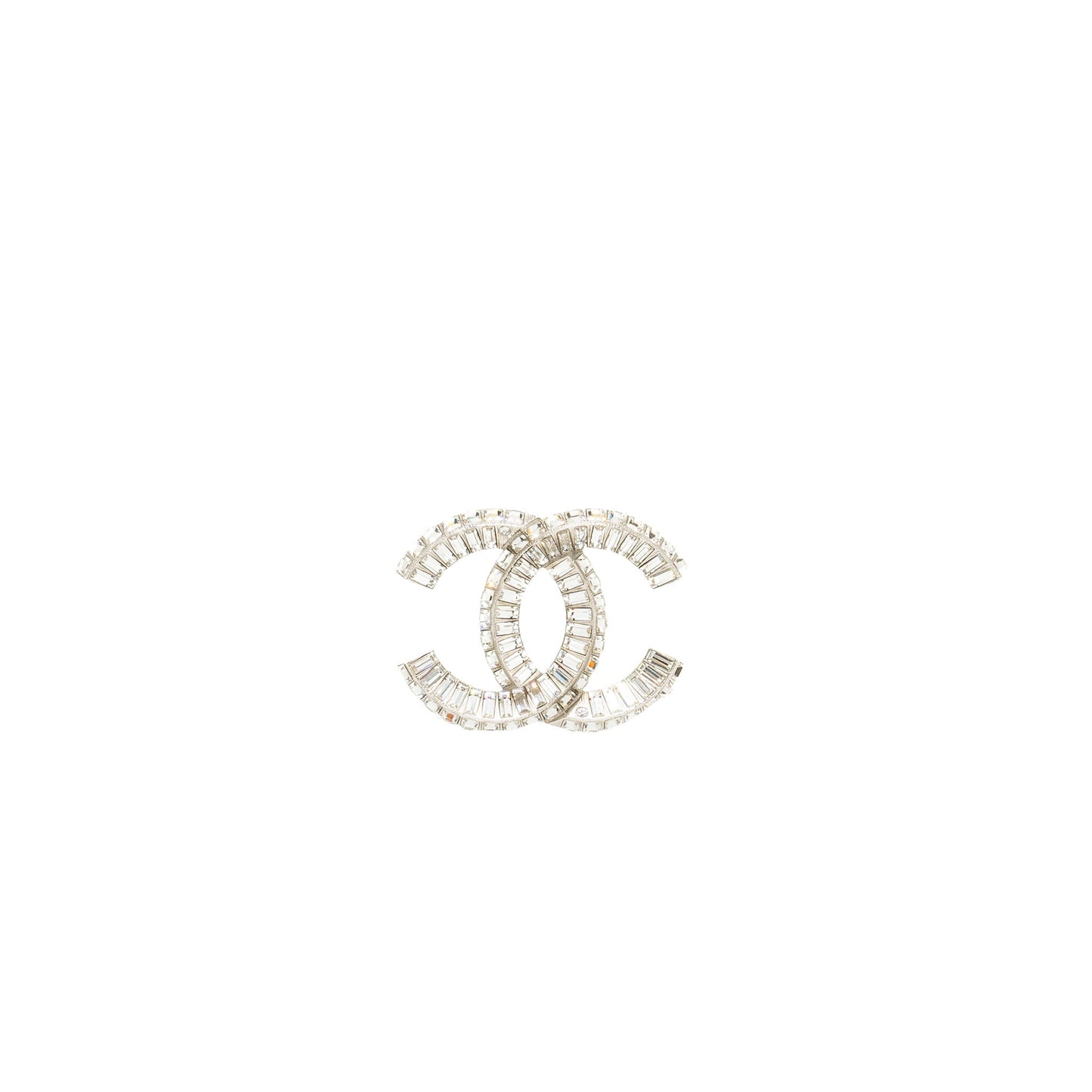 Chanel classic CC logo Brooch Crystal tone Silver Handbag