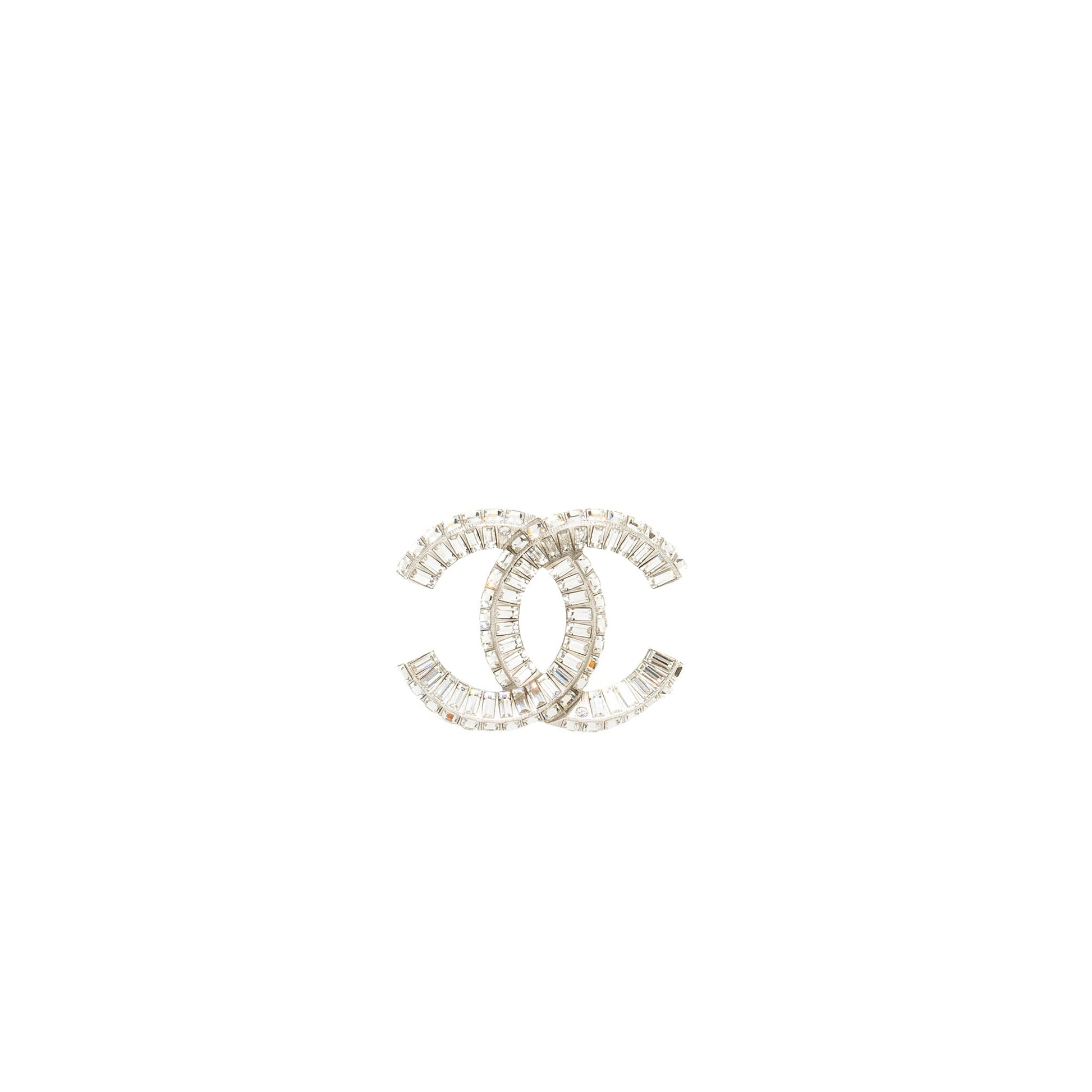 Chanel classic CC logo Brooch Crystal tone Silver Handbag