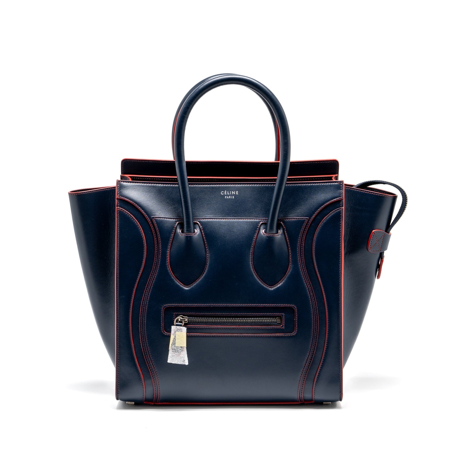 Celine Luggage Tote Purse Calfskin Handbag Blue Red Tote Bag