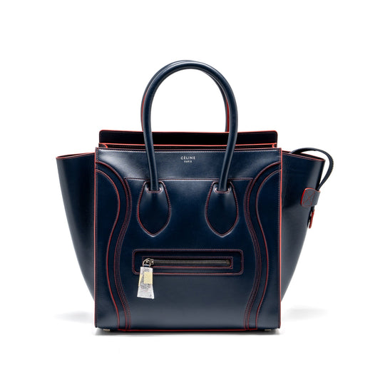 Celine Luggage Tote Purse Calfskin Handbag Blue Red Tote Bag
