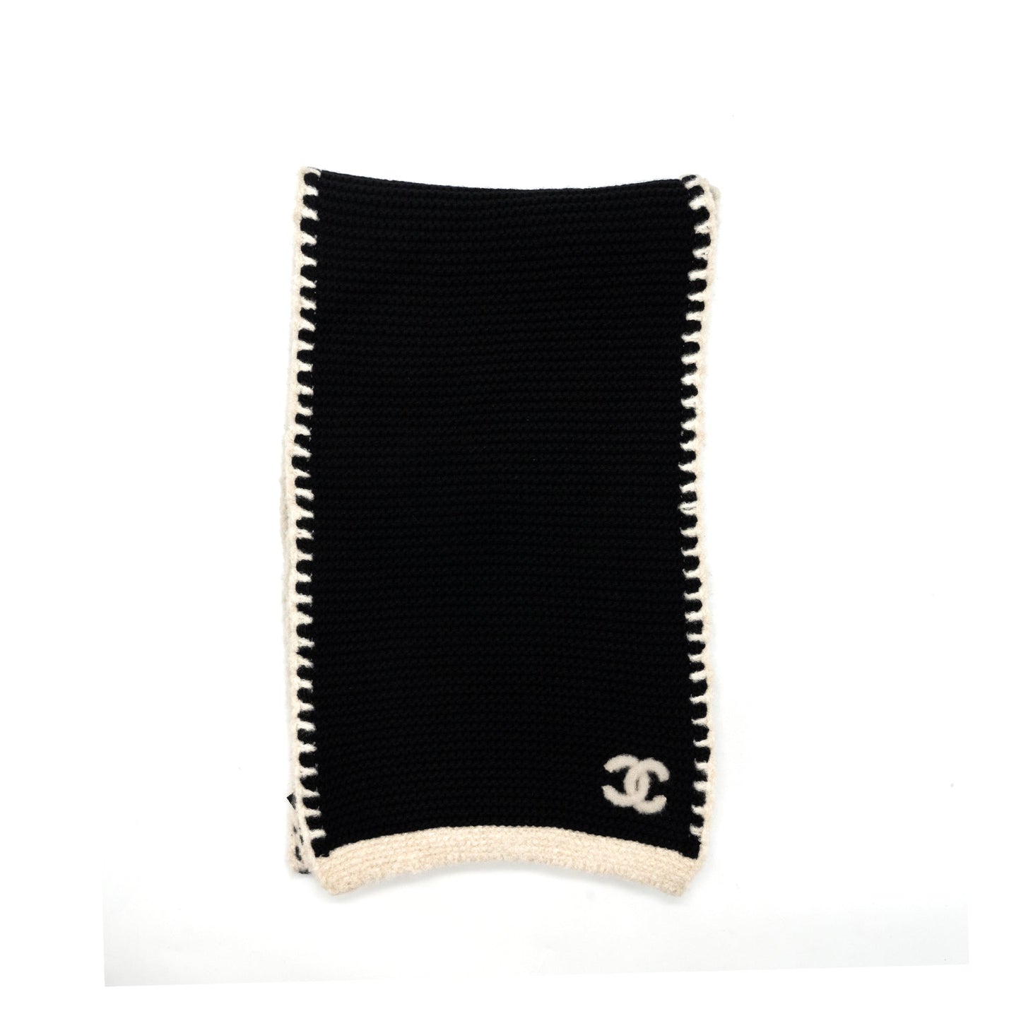 Chanel 23A Cashmere Scarf Black White