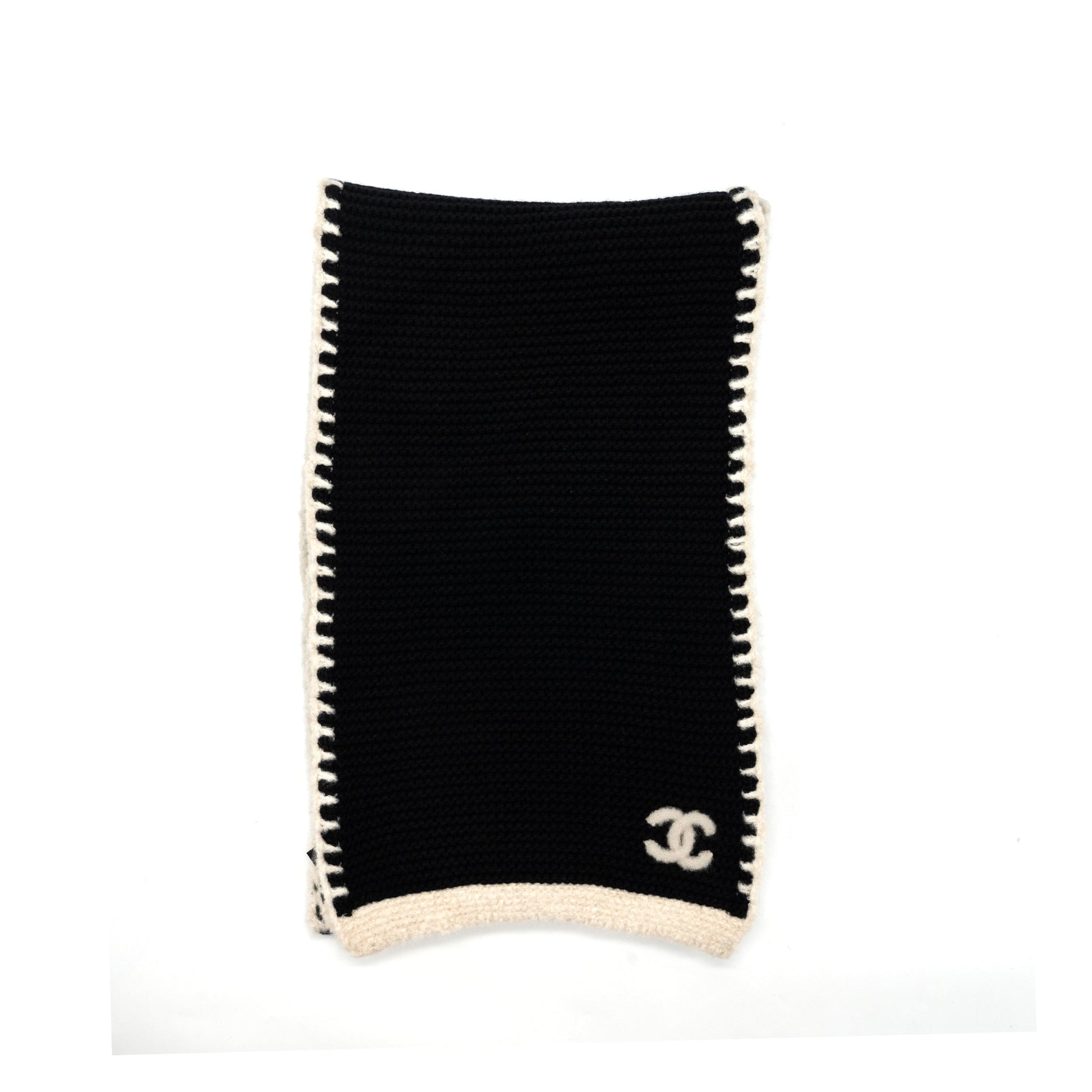 Chanel 23A Cashmere Scarf Black White