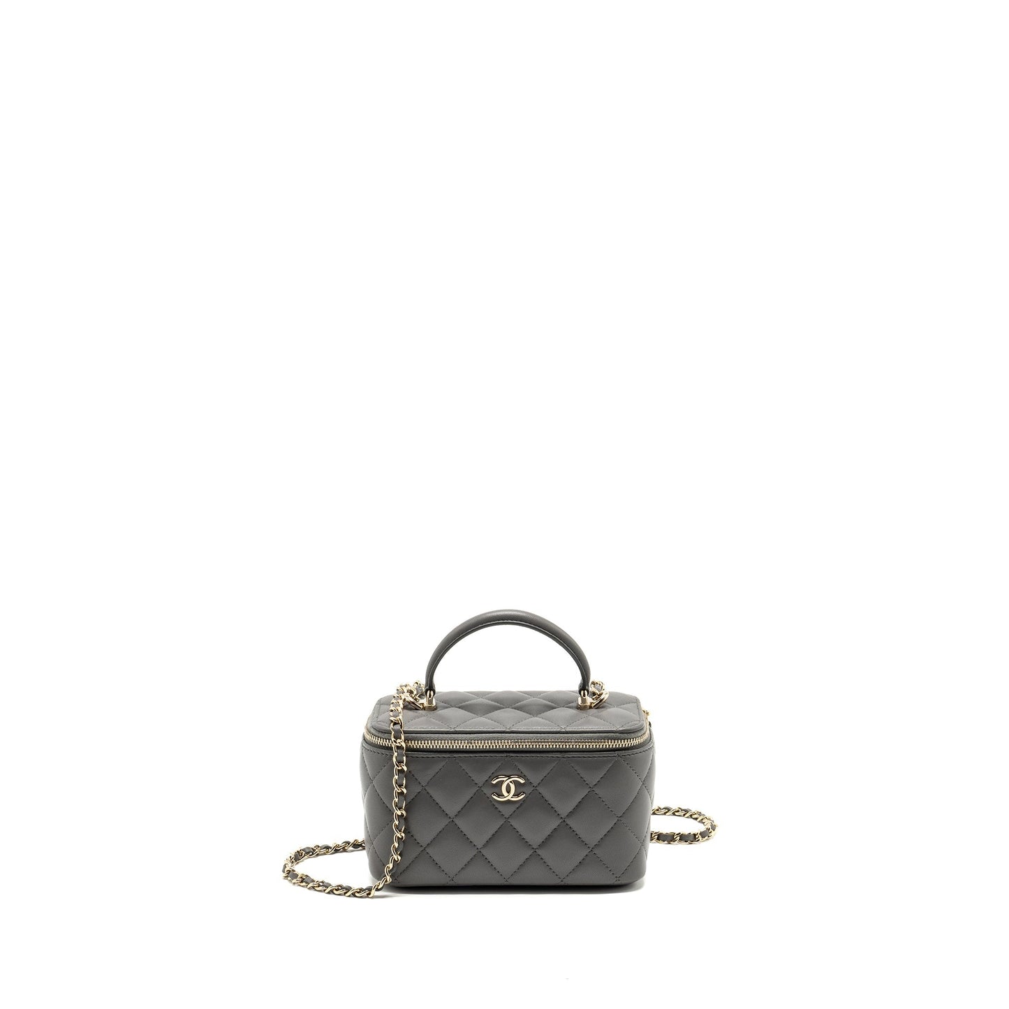 Chanel long vanity lambskin LGHW microchip Grey Handbag