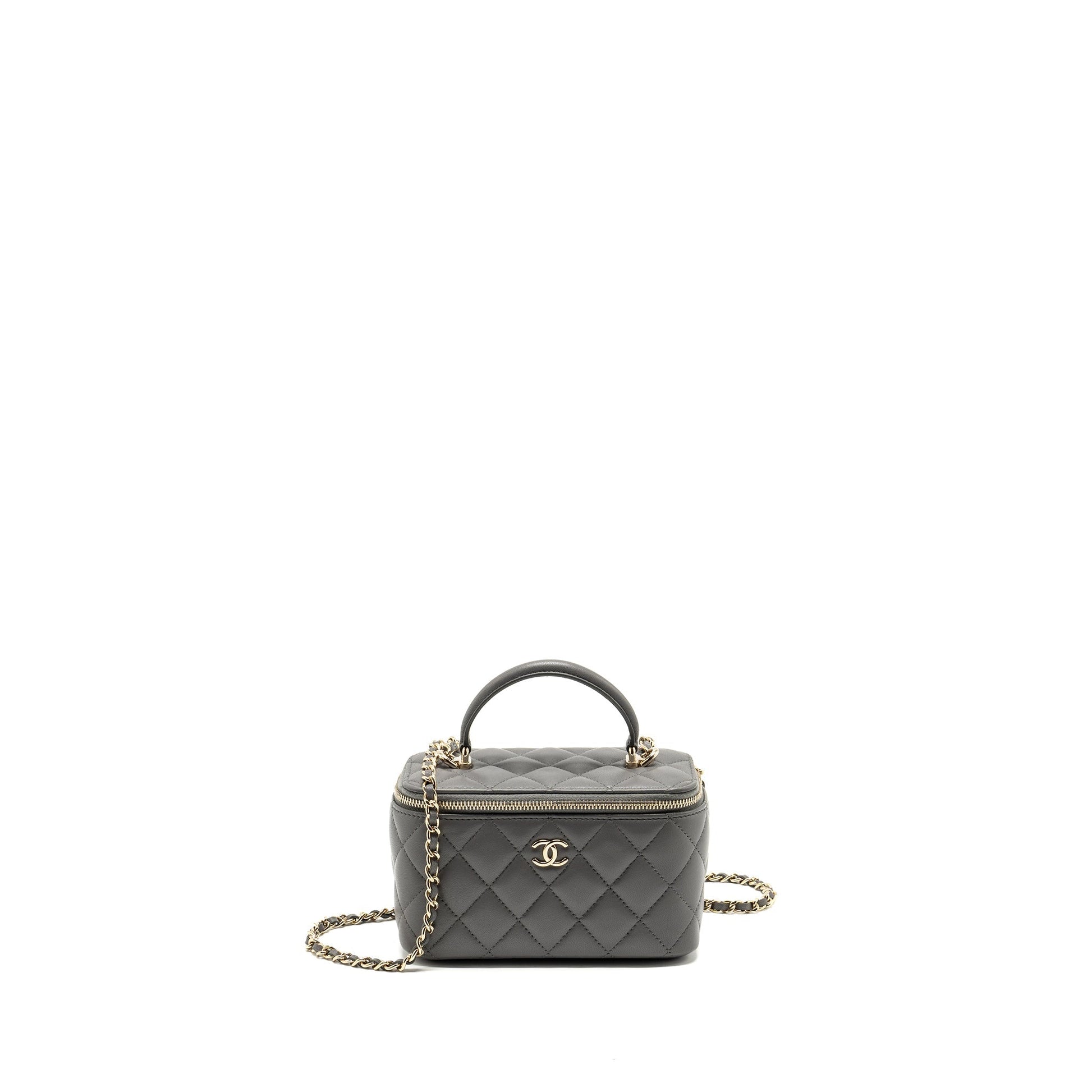 Chanel long vanity lambskin LGHW microchip Grey Handbag